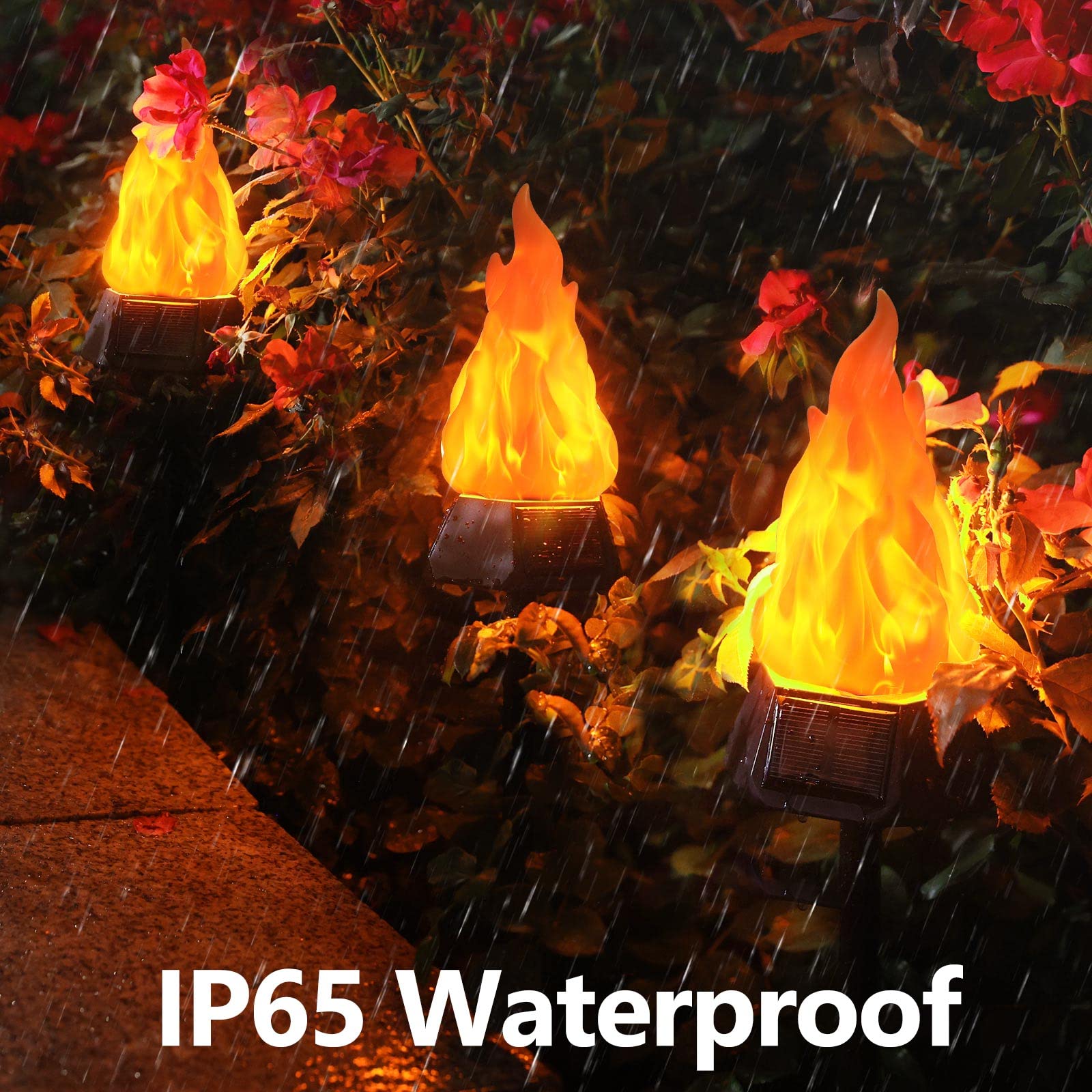 Toodour Solar Torch Lights - 8 Pack Waterproof LED Flickering Flame - Warm White - Outdoor Garden Christmas Decorations