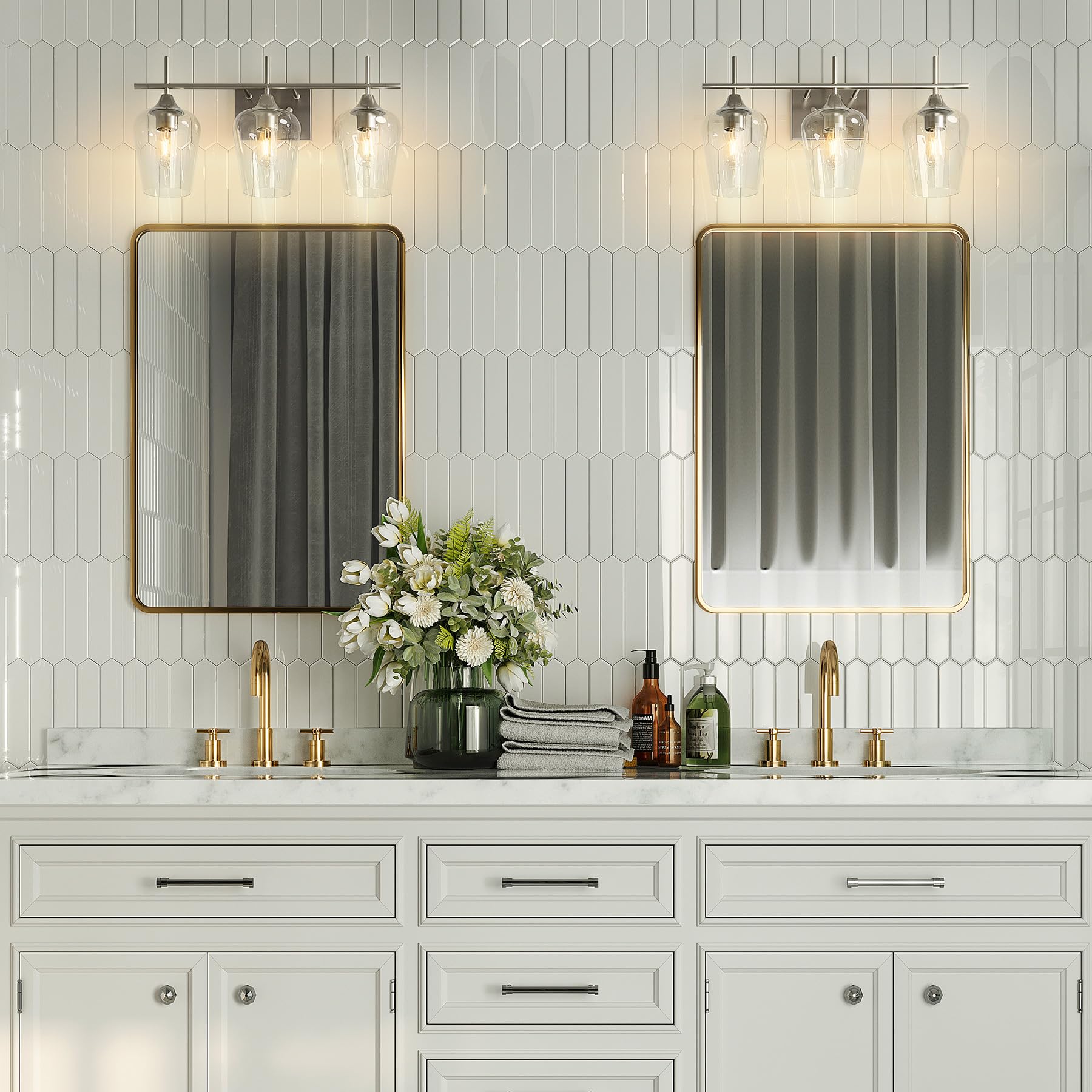 VONLUCE Bathroom Vanity Light Fixture, 3-Light, Modern Brushed Nickel, Clear Glass, Model HCF2803NIVONLUCE