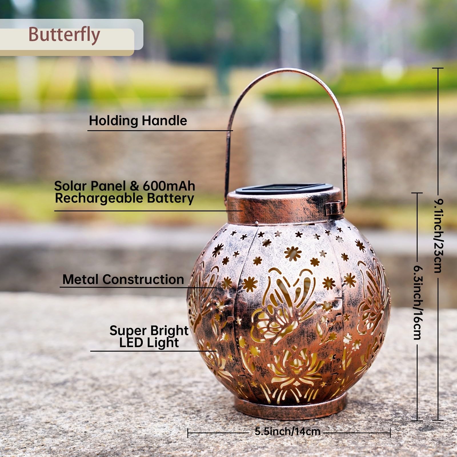 Excmark 2 Pack Outdoor Solar Hanging Lantern Lights Metal Led Decorative Lamp For Garden Patio Porch Lawn And Table.Unique Gifts