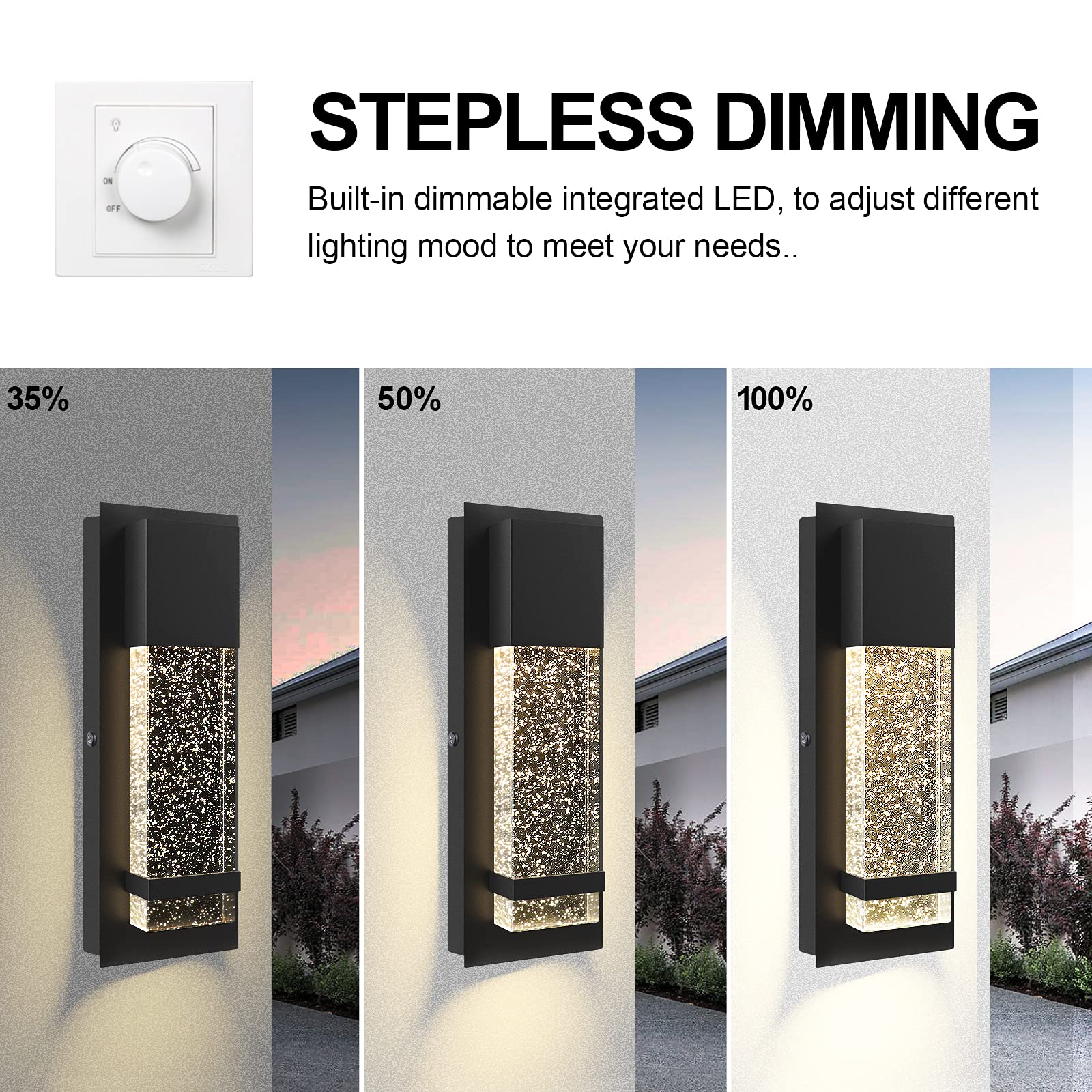 Partphoner Modern Wall Sconce, Led Wall Light With Crystal Bubble Glass Modern Porch Light Outdoor Indoor Wall Fixture 12W Lumen