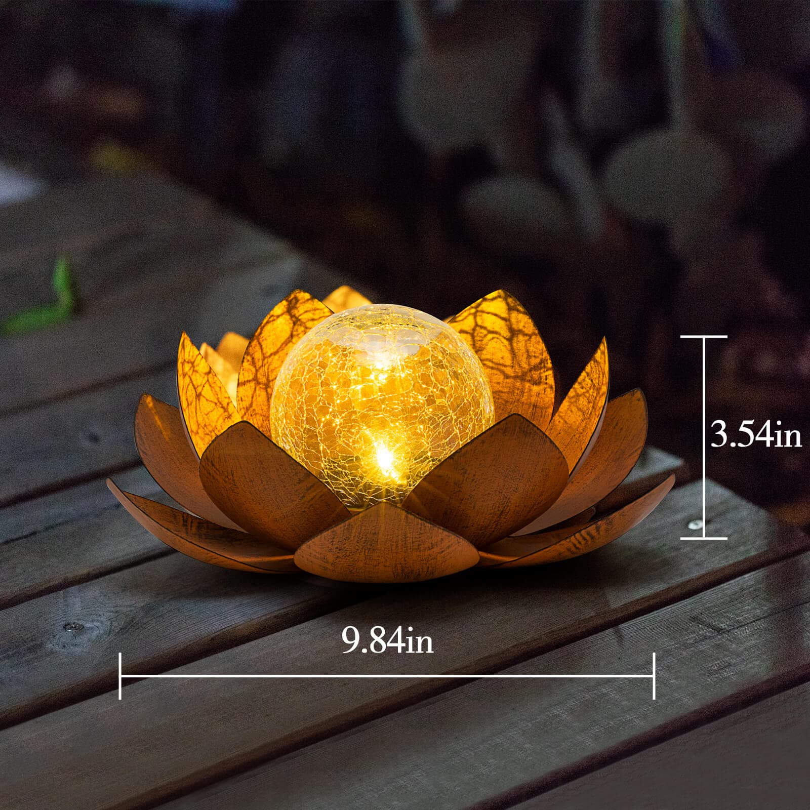 Huaxu LED Lotus Flower Table Lamp - Outdoor Waterproof Garden Light - Metal & Glass - compatible with Rust Finish