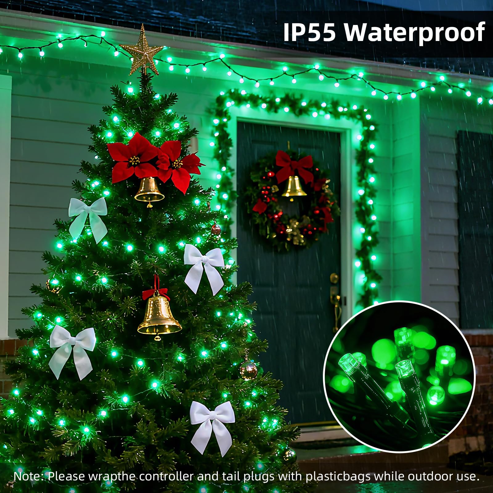 Vtechology 500 Led Green Christmas Tree Light 170Ft Connectable Christmas Lights With 8Modes Ul Certified Lights String Outdoor For Christmas Holiday Party Decor