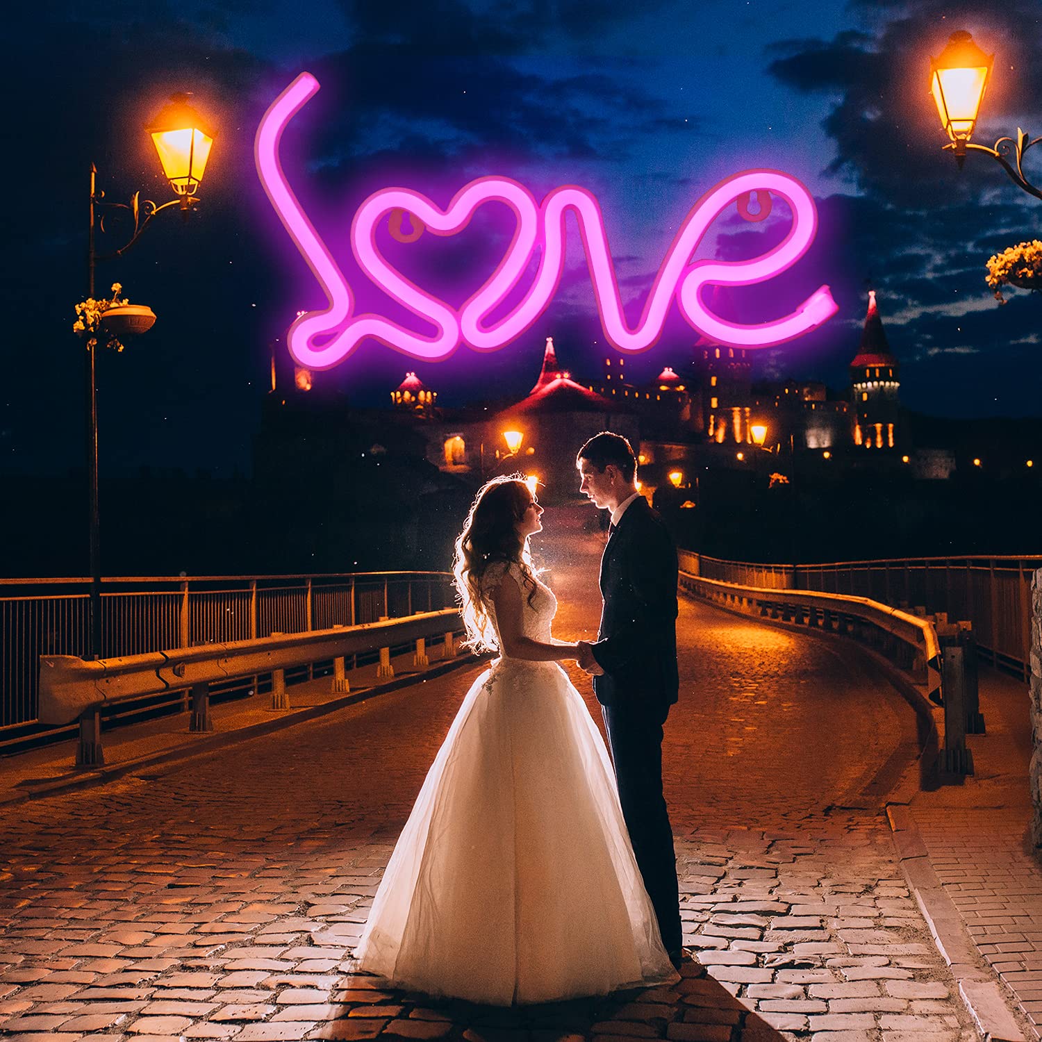 YAOZHOU Neon Sign Heart Love Letter Lights, Pink LED Decor, Battery/USB Operated, Small, Ideal for Home, Kids Room, Party, Wedding