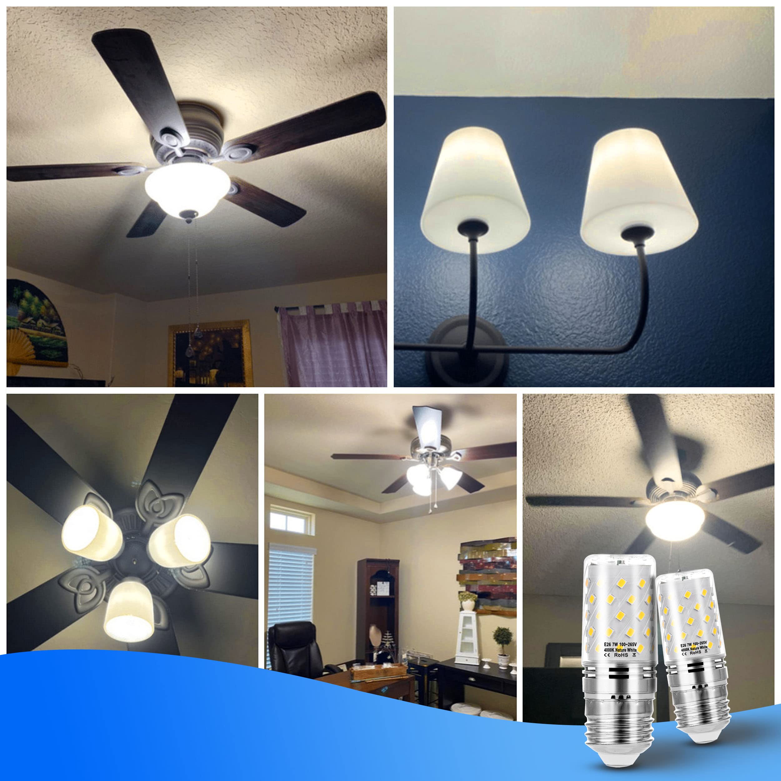 Heifymi E26 60 Watt Replacement Led Candelabra Bulbs, E26 7W Led Candle Light Bulbs 750Lm, 4000K Natural White E26 Base Chandeli