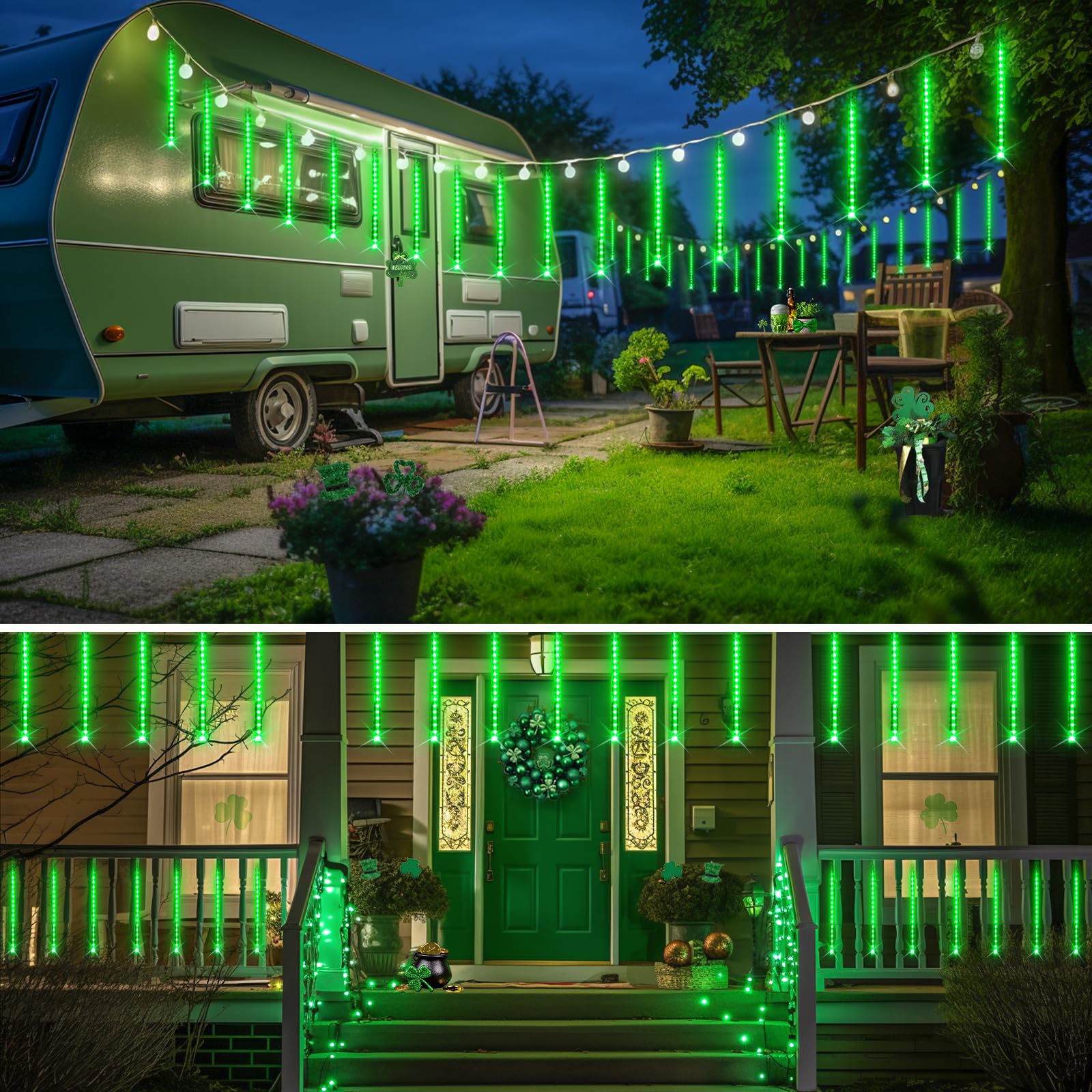 Jmexsuss Green Solar Meteor Shower Rain Lights, 8 Tube 144 Leds Halloween Lights For Xmas Halloween Tree Party Holiday Patio Dec