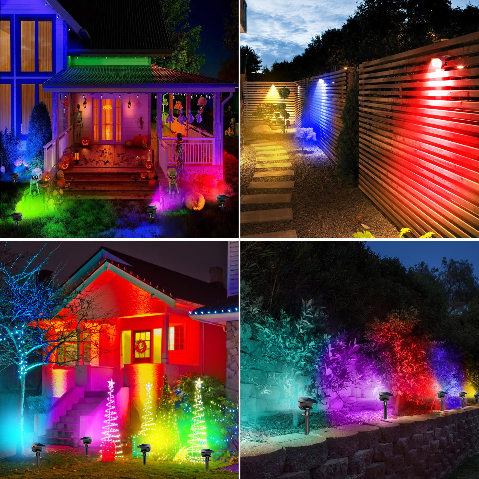 Peasur 2 Pack Solar Spot Lights Outdoor Color Changing, 7 Modes Halloween Rgb Solar Powered Waterproof Spotlight, Landscape Ligh