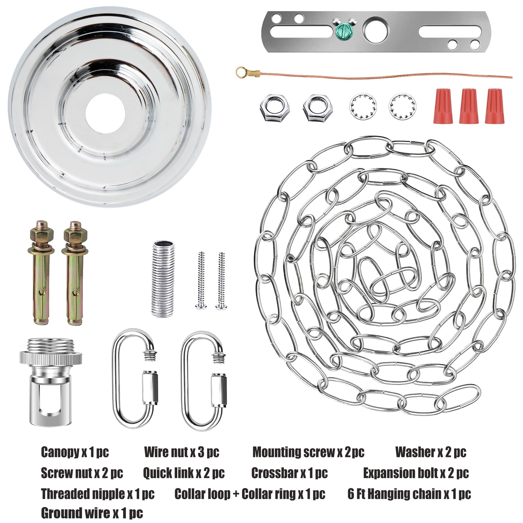 MAYOMAJO Light Canopy Kit with 6ft Chain, 5-5/16 Inch, Alloy Steel, Chrome, Model MY-240105