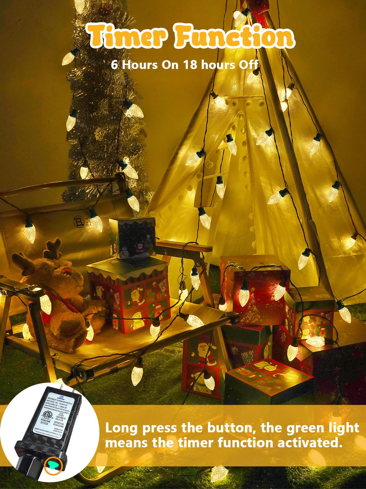 2-Pack C9 Christmas String Lights Plug In  66 Ft 100 Led Christmas Lights Connectable With 8 Modes & Timer  Waterproof Fairy Twinkle Light Indoor Outdoor For Xmas Tree Yard Decorations (Warm White)