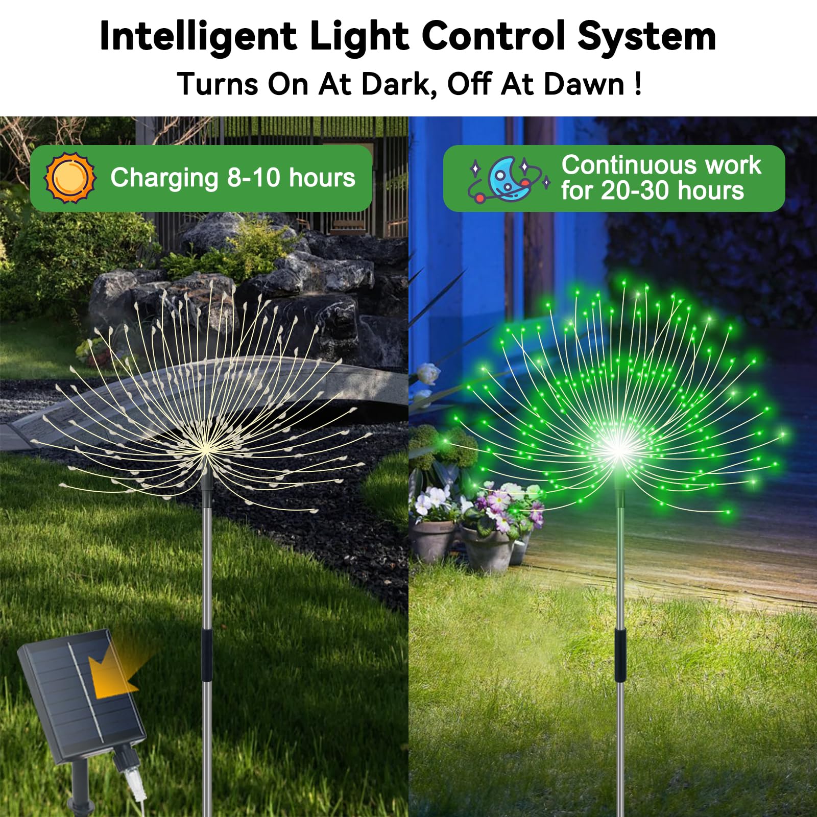 Slyuexu Solar Garden Lights, 480 LED Waterproof Firework Lights, 4 Pack, Green, 8 Lighting Modes, Model YF00016