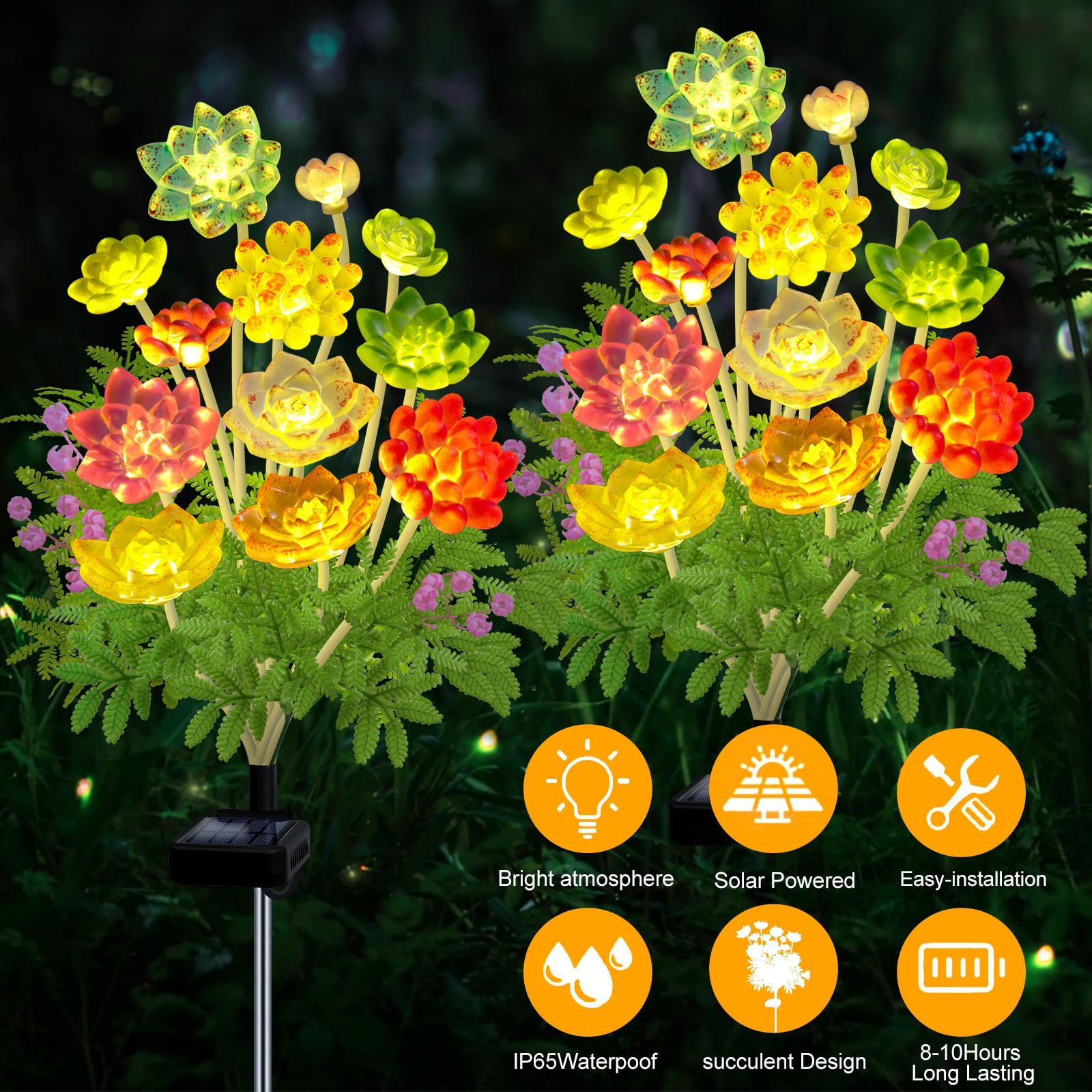 Kohlrabi Succulent Solar Garden Lights, Waterproof Outdoor Decor, 2-Pack For Lawn & Patio