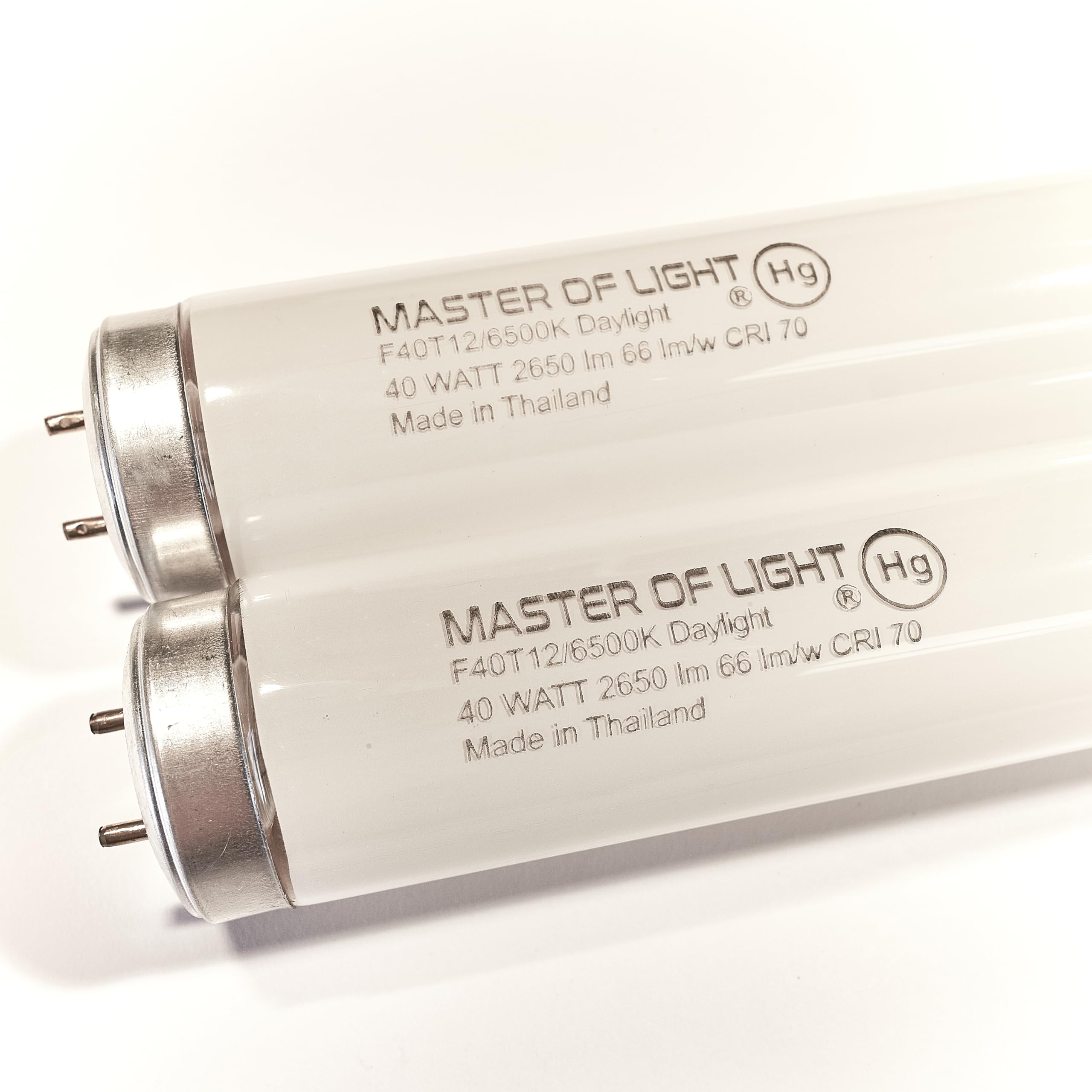Master Of Light F40/D Daylight Fluorescent Tube Light Bulb 40W T12 4ft 4100K (2 Pack) Glass