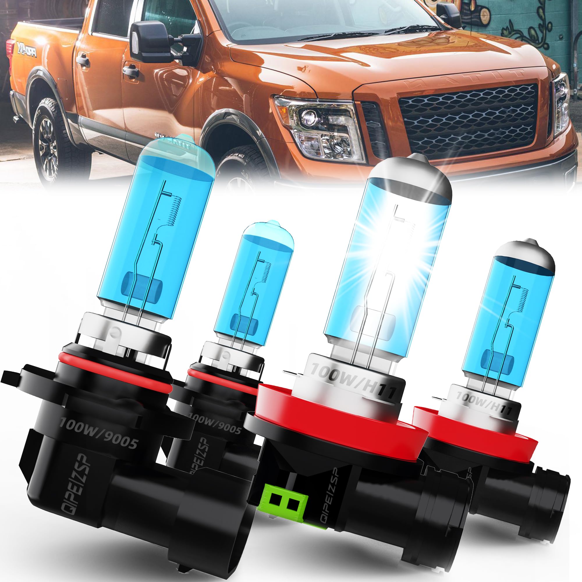 QIPEIZSP Compatible With Nissan Titan 2017 2018 2019 halogen Headlight Bulbs Front Bulb Bright Light halogens Combo, 9005/HB3/H1