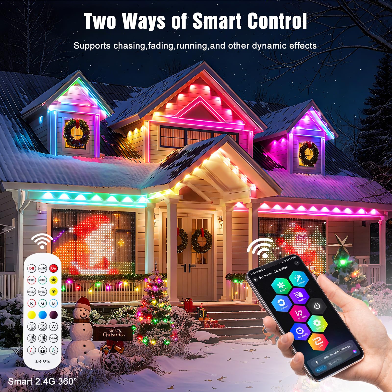 JOH 200FT RGB+IC Smart LED Outdoor Lights, App/Remote Control, IP67 Waterproof, White, Model MDL2515-01