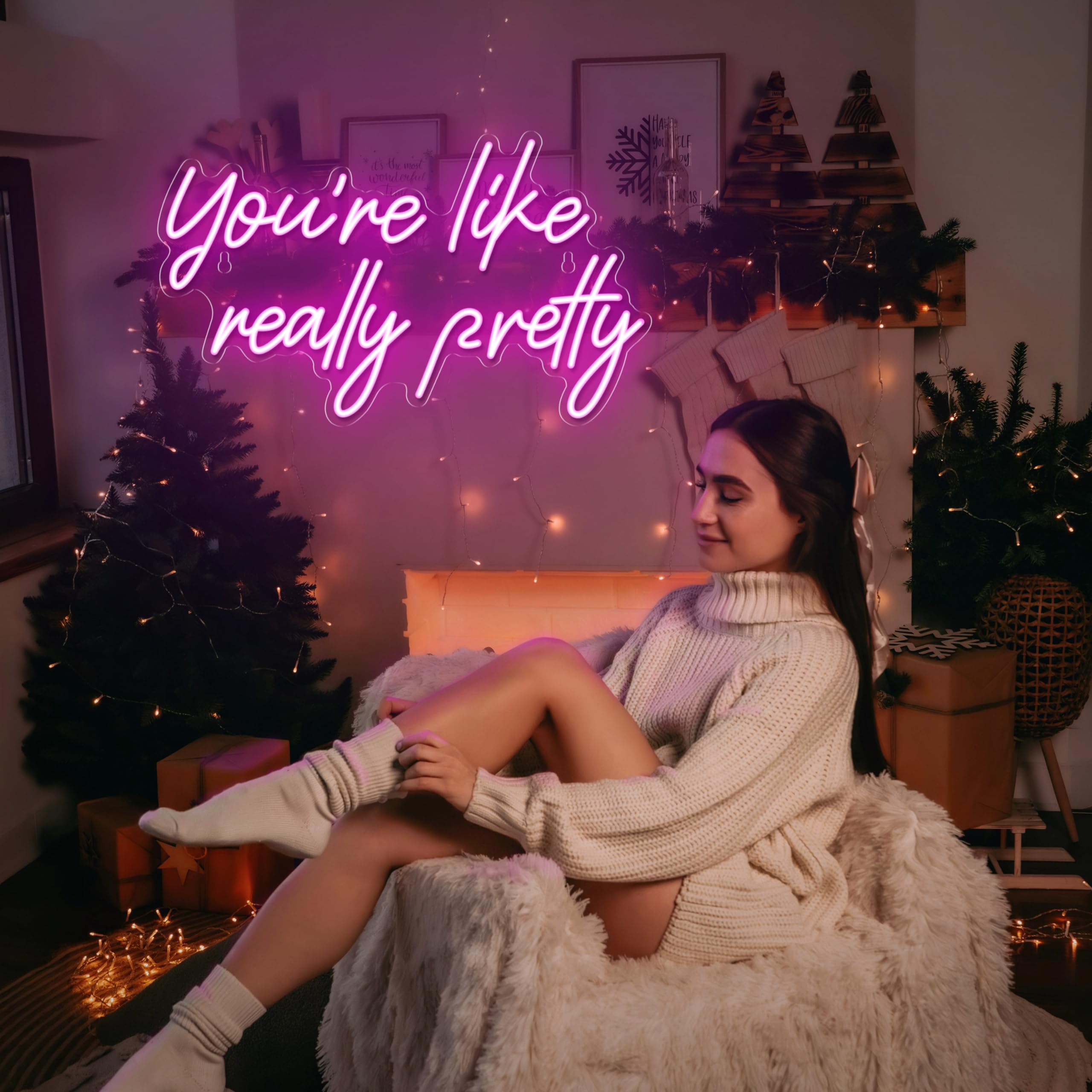 Kavaas Neon Sign - You're Like Really Pretty Wall Decor, Pink, 16.5" x 9.7", Ideal for Girls Bedroom, Party & Salon Decor