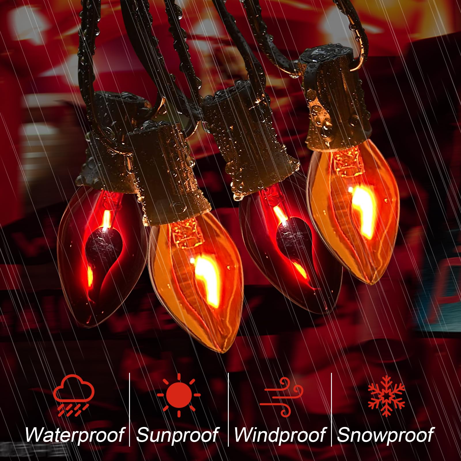 Abeja Orange & Purple Halloween Lights, 25Ft Halloween Outdoor Patio Lights Connectable, Flickering Flame String Lights For Outdoor Indoor Decor, Halloween Lighting For Halloween Party Decorations
