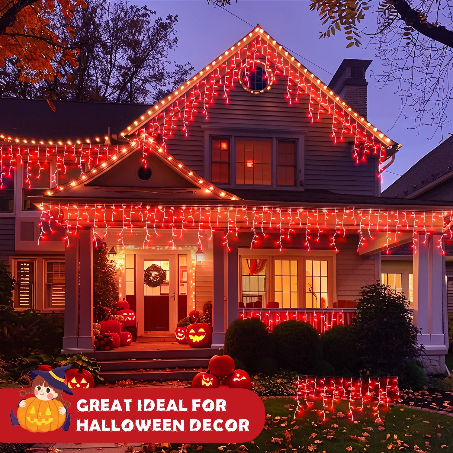 JMEXSUSS 400 LED Red Icicle Lights, Connectable Indoor/Outdoor, Remote Control, 38.8FT, Rubber, Model EXS-I-0400-R