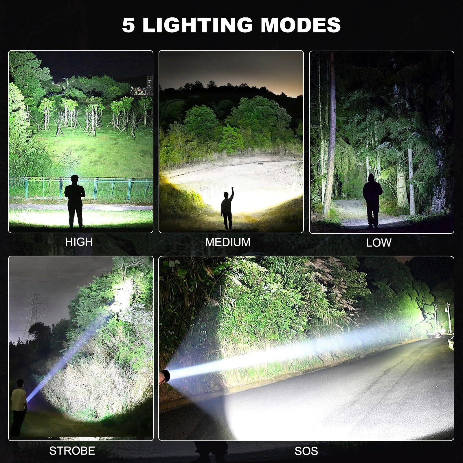 MIXILIN 3 Pack Rechargeable LED Flashlights, 990,000LM, 5 Modes, Waterproof, Aluminum, Black, Model F50-3
