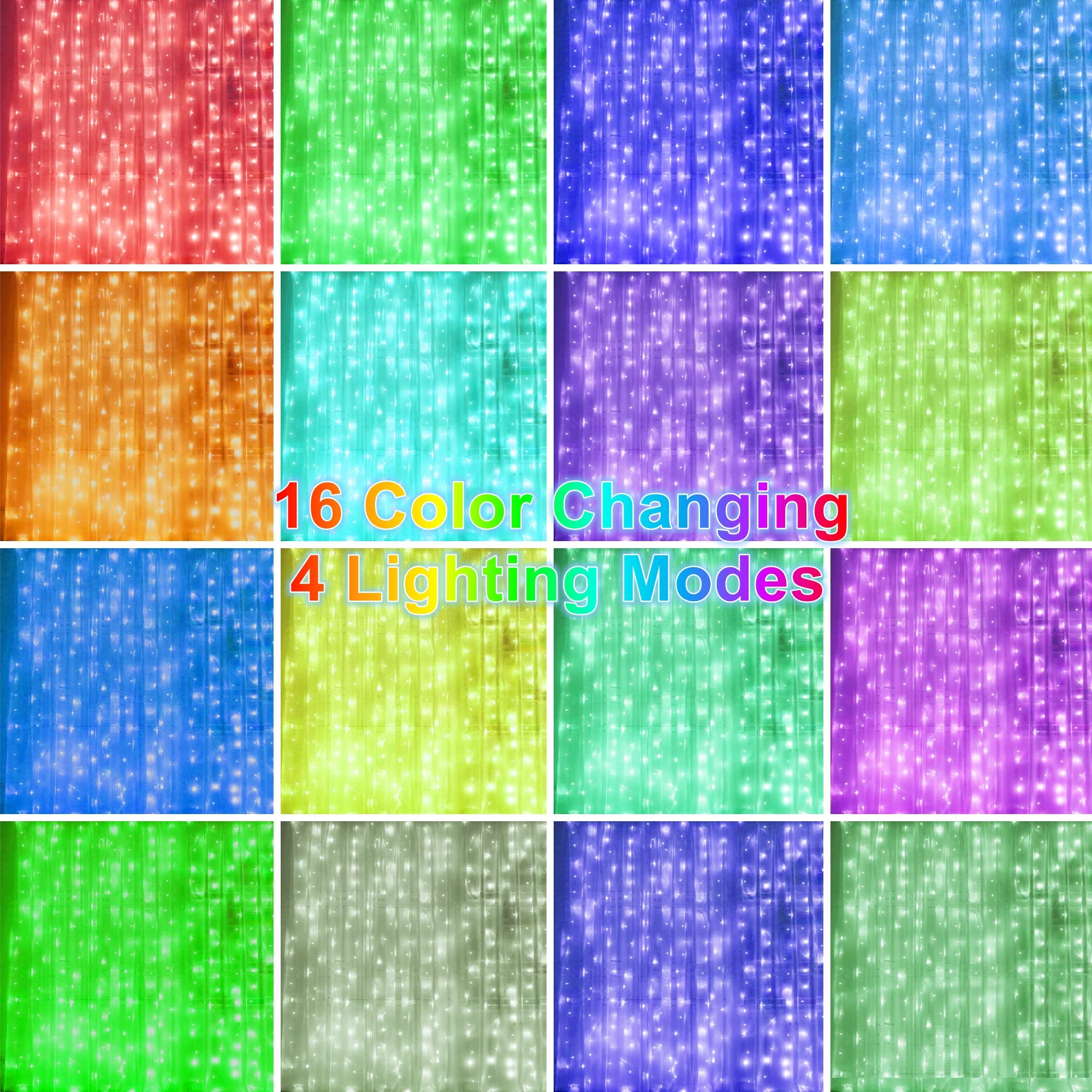HOME LIGHTING Window Curtain String Lights, 300 LED RGB, 16 Colors, Remote & USB Powered for Home Decor, Halloween, Christmas