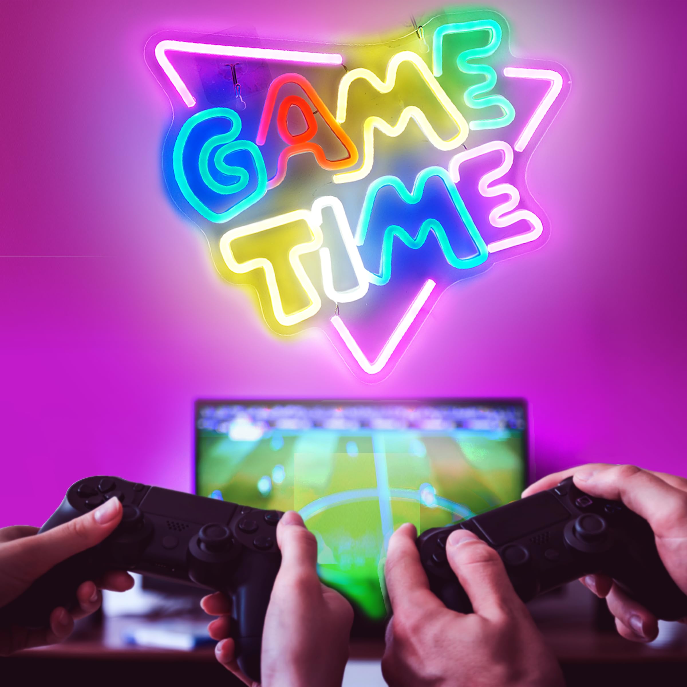 SmilingTown Neon Sign LED Wall Decor for Kids & Teens, GAME ON, 15.7 x 5.7 inches, Blue/White, Wired USB with Switch