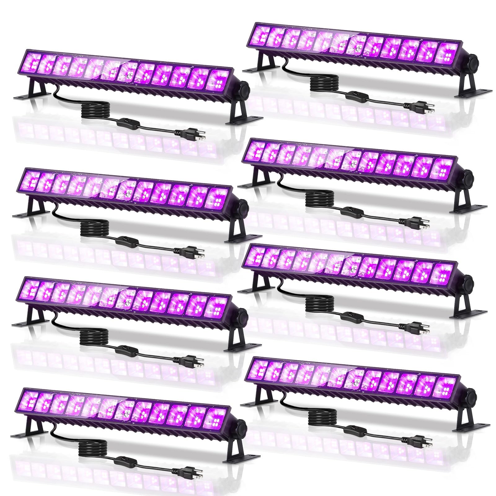 40W Led Black Light Bar, Blacklight With 6Ft Cord & Switch, Ip66 Waterproof Black Lights For Glow Party, Halloween, Birthday, Body Paint, Bedroom, Classroom, Each Light Up 24X24Ft, 8 Pack