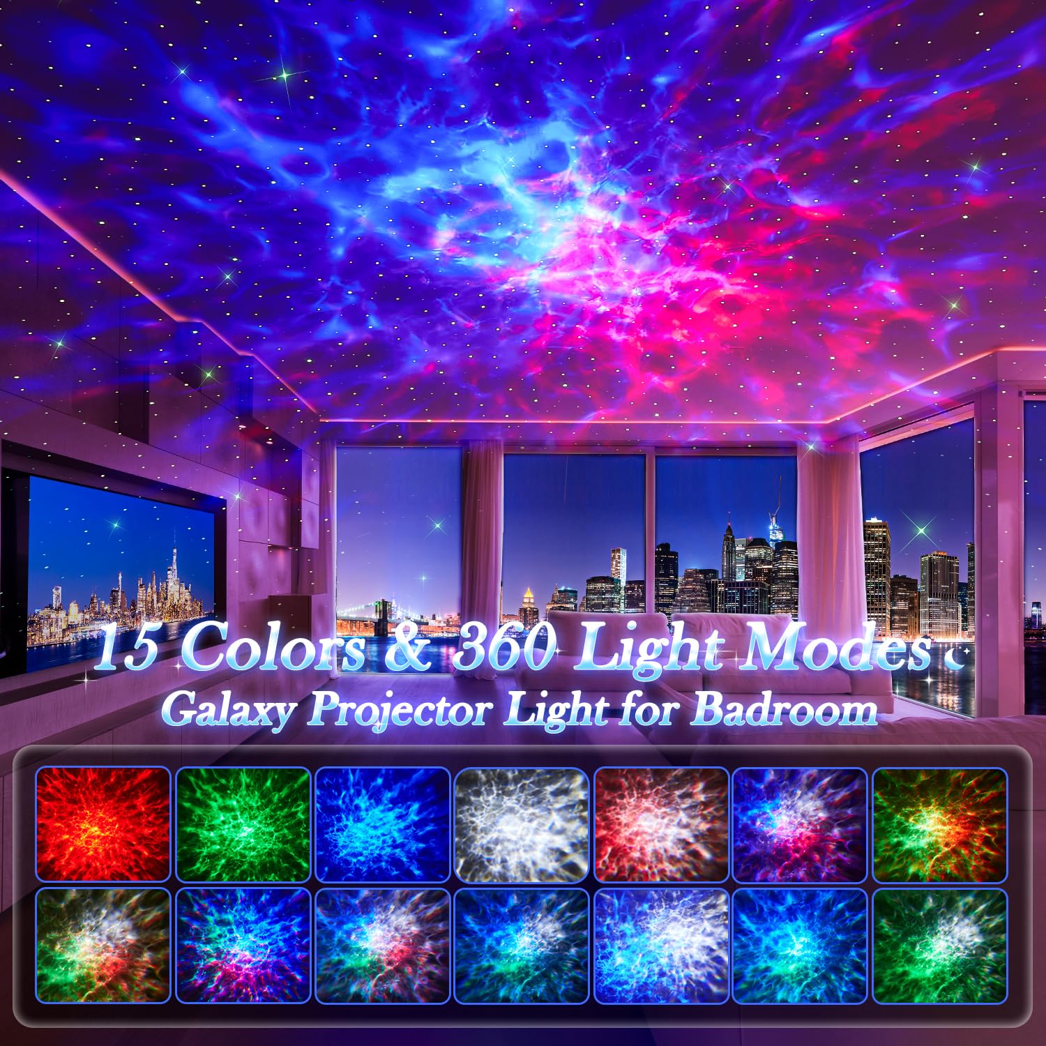 PIKOY Nebula Projector - 15 Colors + White Noise Sound Machine, Bluetooth Lumena Lamp, Star & Cloud Lights for Bedroom, Model WH-E14A, Blue