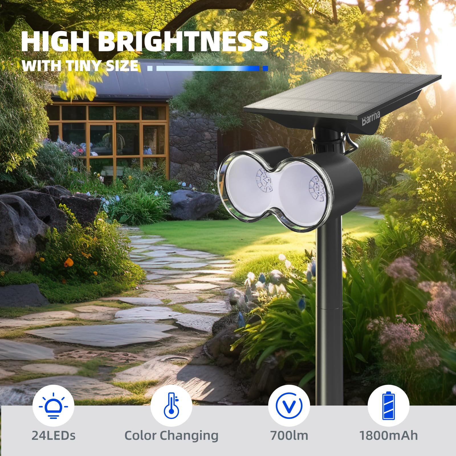 Barrina Outdoor Solar Spot Lights, 360 Horizontal Adjustable, 24 LEDs Solar Spotlights Outdoor Waterproof, Color Changing Solar