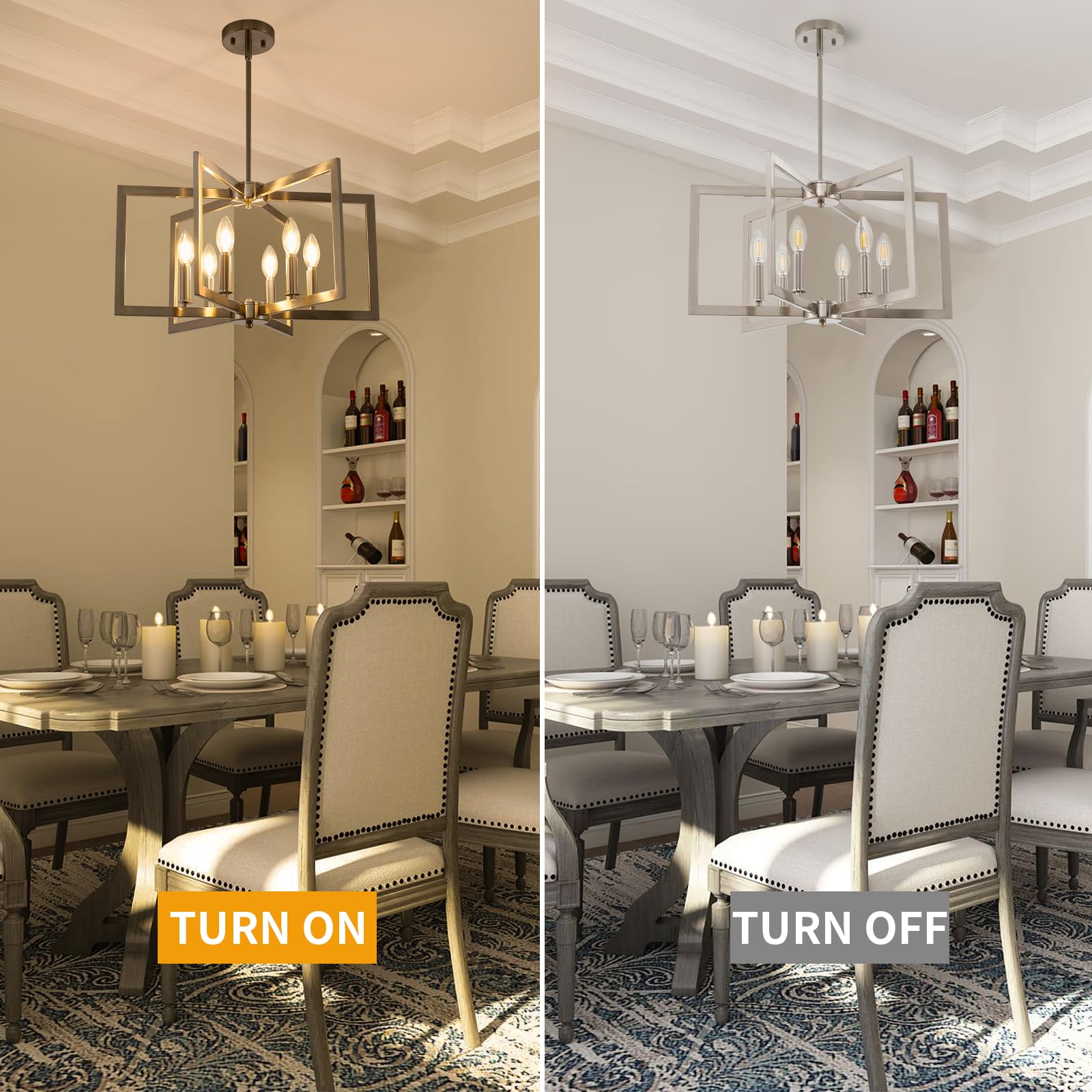 Miaybph Dining Room Light Fixture, 6-Light Brushed Nickel Chandelier Modern Metal Industrial Chandelier Lighting For Farmhouse L