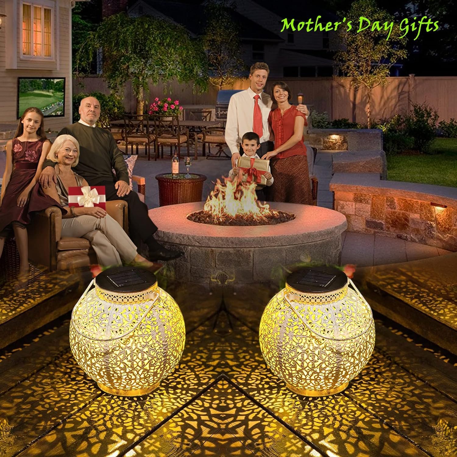 TAKE ME Solar Lanterns Lights Outdoor Waterproof Metal Retro Garden Lanterns White Set of 2 CKDD69