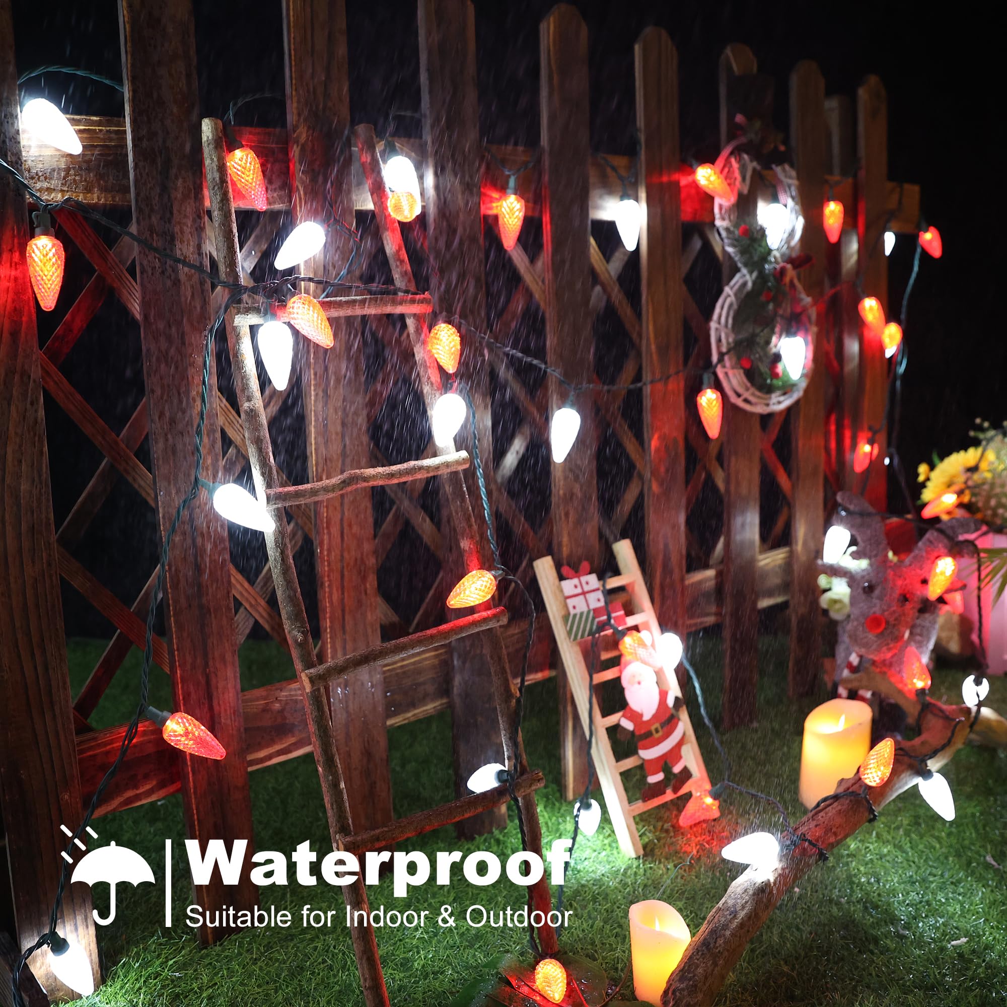 Brizled C9 LED Strawberry String Lights, 66ft, Red & Cool White, 100 Connectable Indoor/Outdoor Holiday Lights, Model I1-50-1-C9