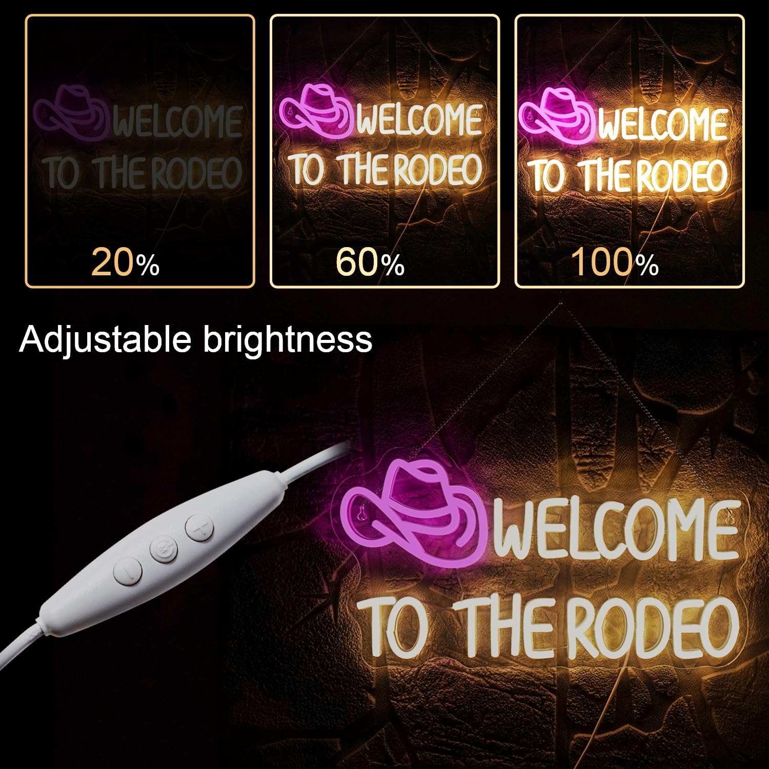 WLHOPE Neon Sign Cowboy Hat LED Lights Dimmable 16.5 x 8.6 inches Acrylic Wall Decor Welcome to The Rodeo
