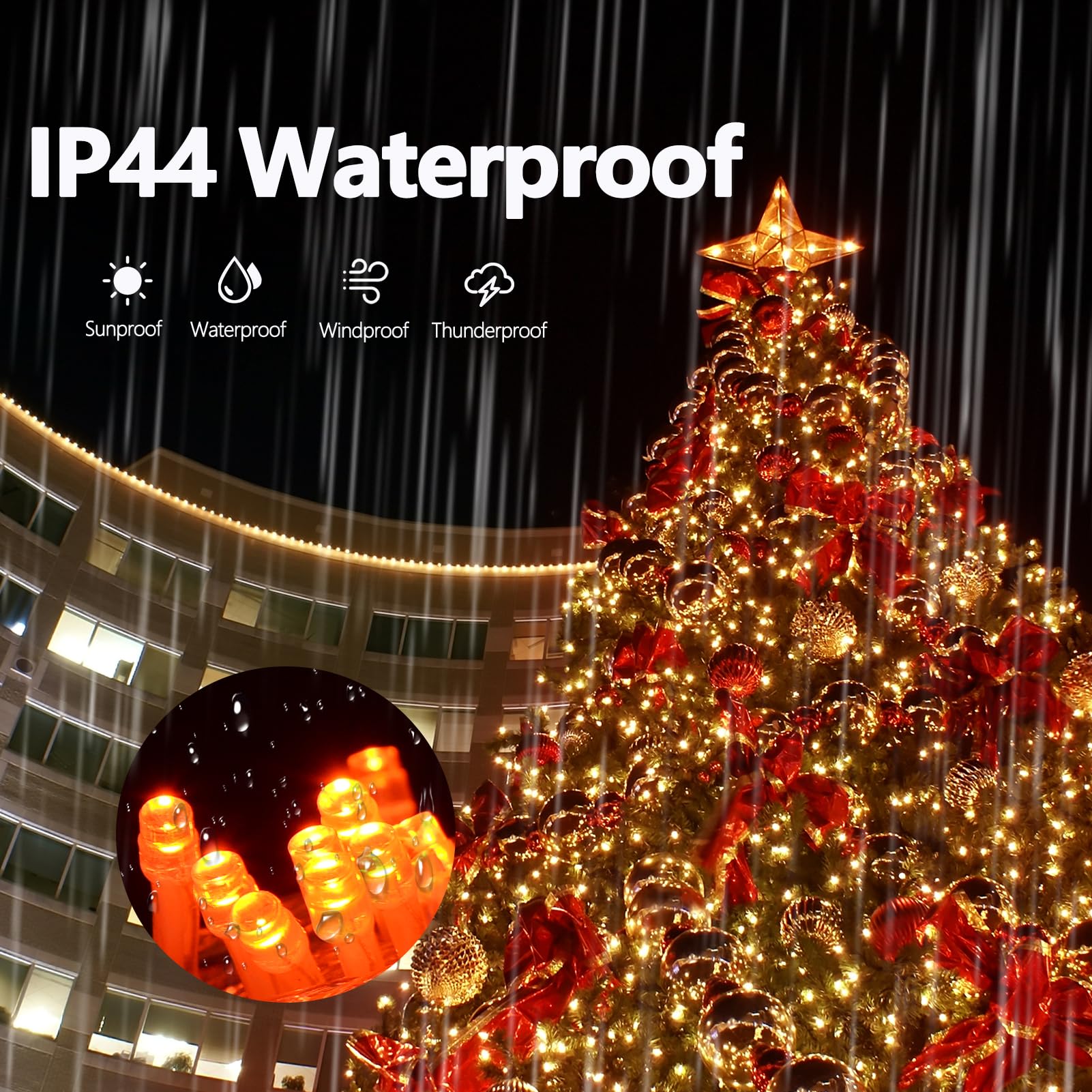 ILLUMINEW Orange String Lights Outdoor, 500 LED, 174Ft, 8 Modes, Copper, Model JT-ELFC300V0120-C