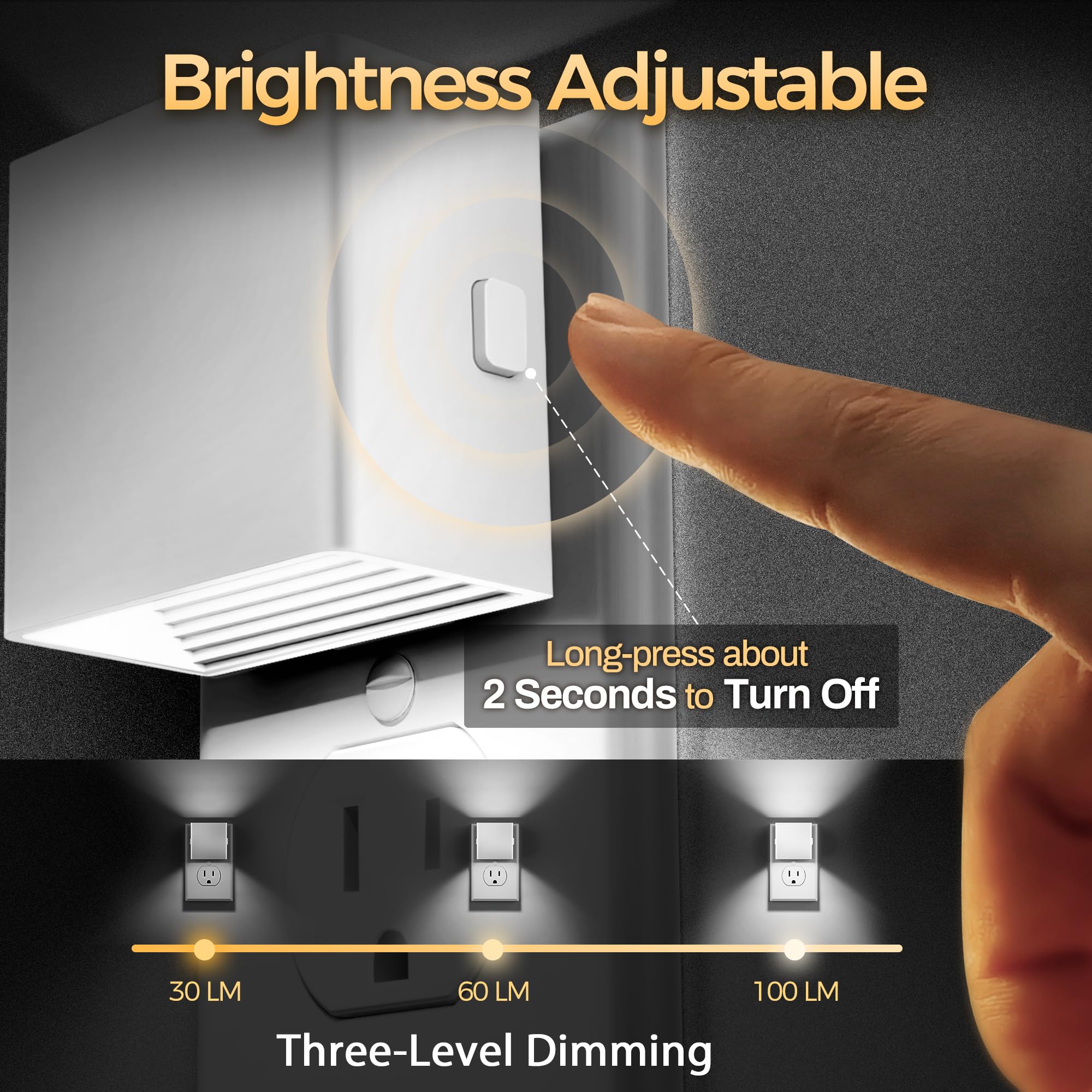 DORESshop LED Night Light Plug-in, 3 Level Brightness, Dusk to Dawn Sensor, 2 Pack, White Cover, Model D-GY10603WHUS-2