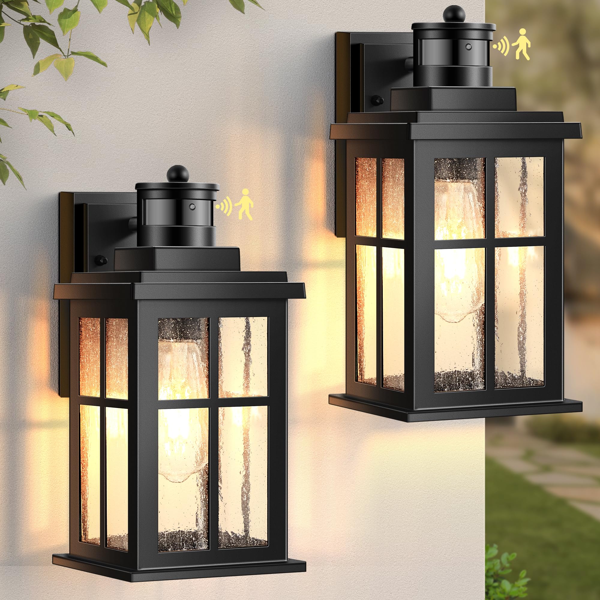 VIANIS Motion Sensor Porch Lights Outdoor  2 Pack Black Exterior Lighting Fixtures for House  Waterproof Outdoor Wall Sconce Wall Mount  Modern Outside Wall Lantern with Dusk to Dawn for Garage  Patio