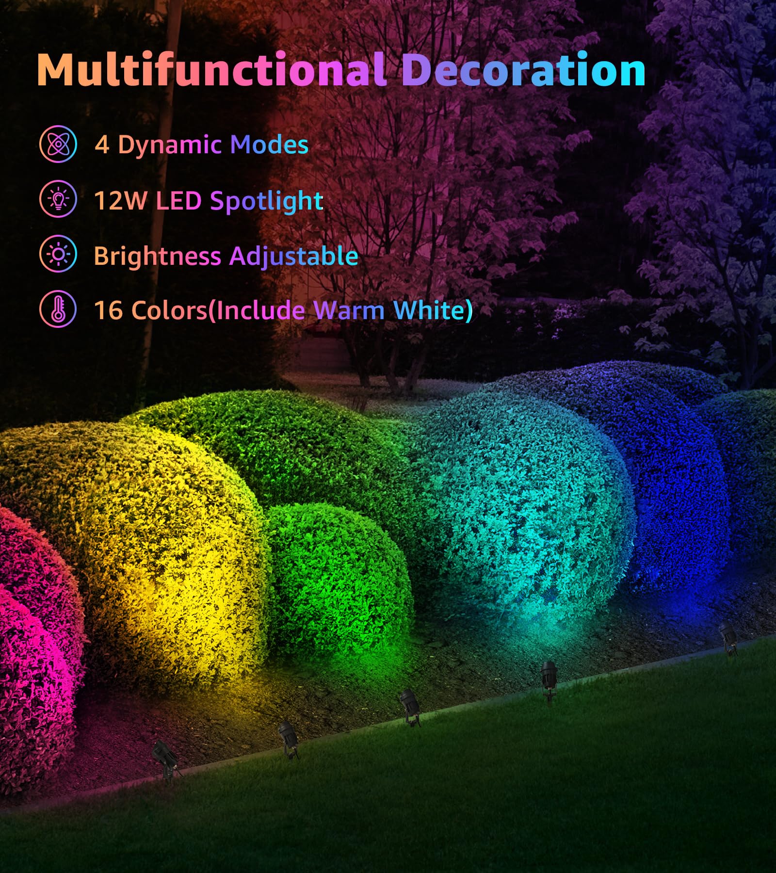 Sunvie 12W Rgb Color Changing Outdoor Spotlights - Waterproof Led Landscape Lights, 4 Pack