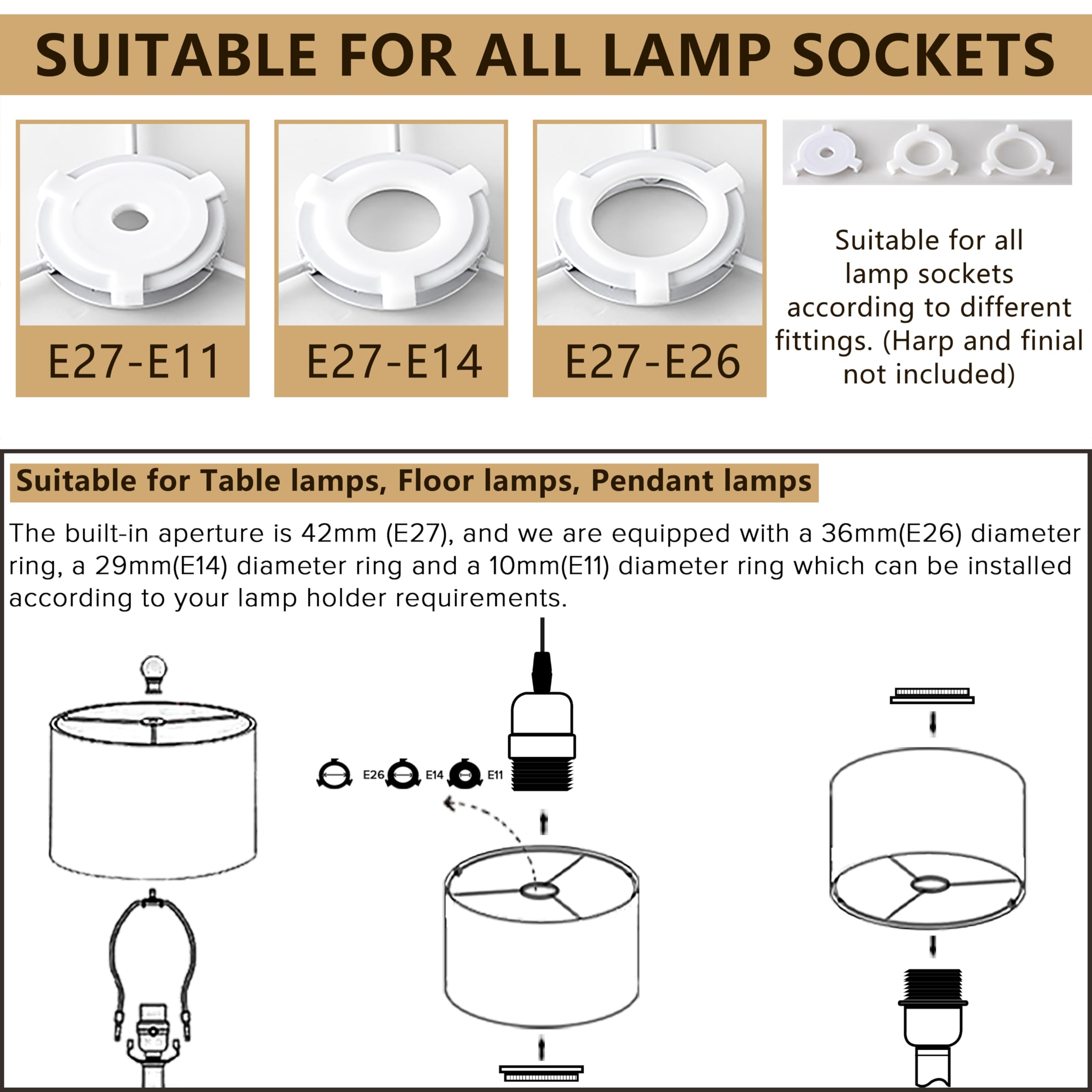 Go&So 1 Pack Floral Bird Large Drum Lamp Shade 1.65Spider E27 Base 16 X16 X12 Printed Pattern Design Diy Assembly With Multi-Adapter (E26/E14/10Mm) Ideal For Floor/Table Lamps/Pendant Lighting