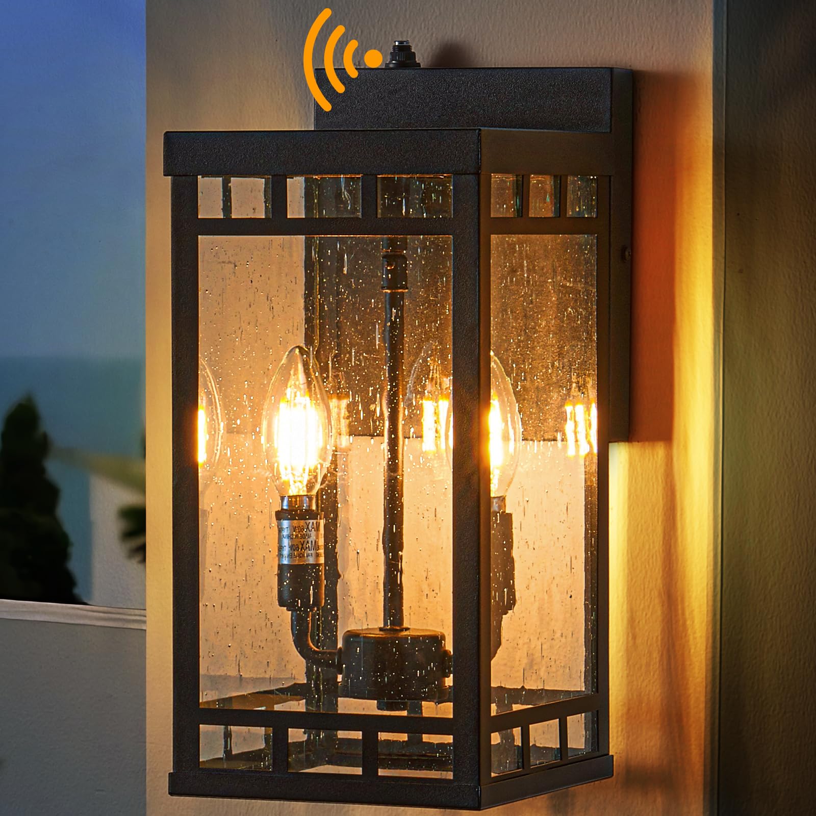 2-Light Large Size Porch Light with Dusk to Dawn Sensor for Outdoor, Waterproof Outdoor Light Fixture with Bubble Glass, Porch L