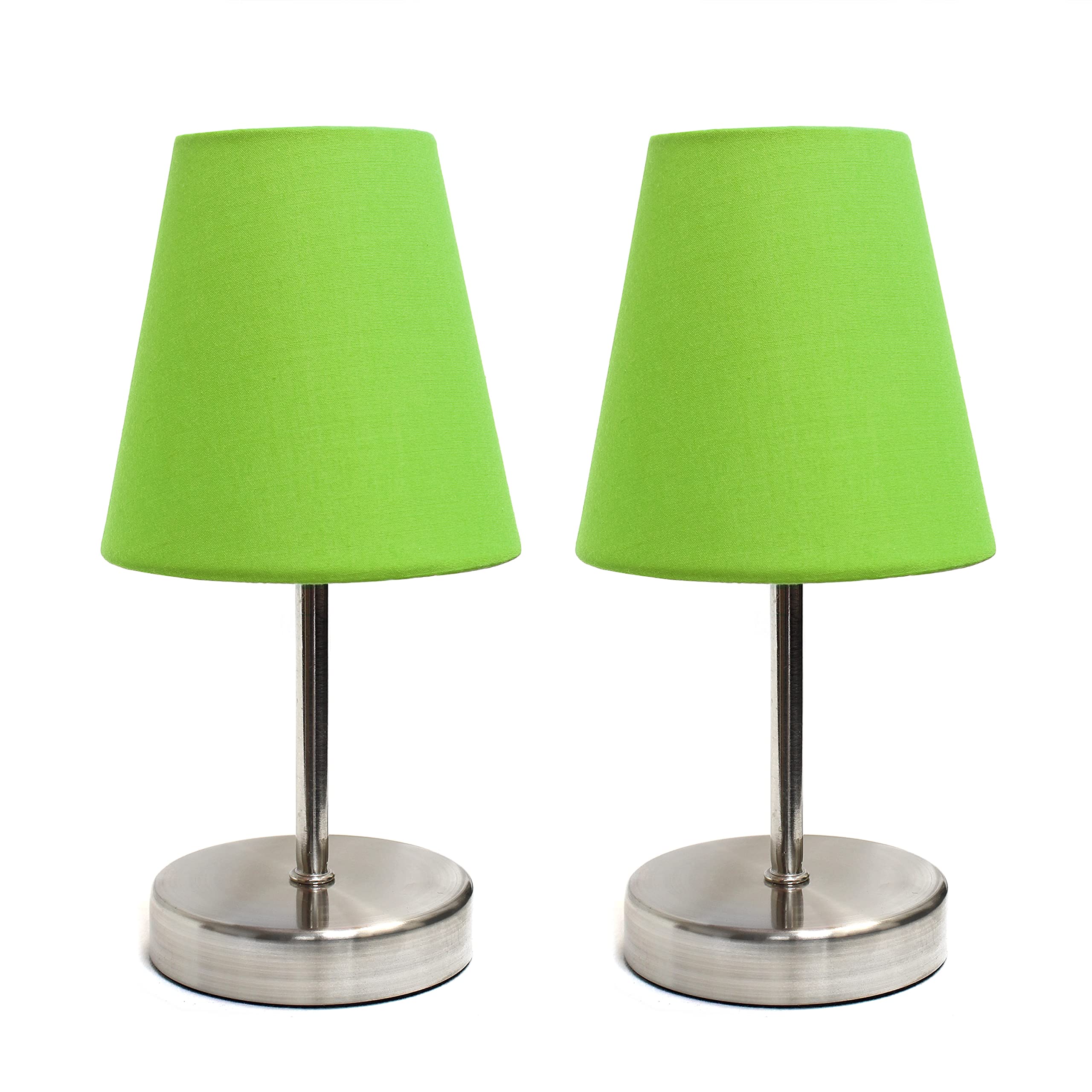 Simple Designs Lt2013-Grn-2Pk Sand Nickel Mini Basic Table Lamp With Fabric Shade 2 Pack Set, Green