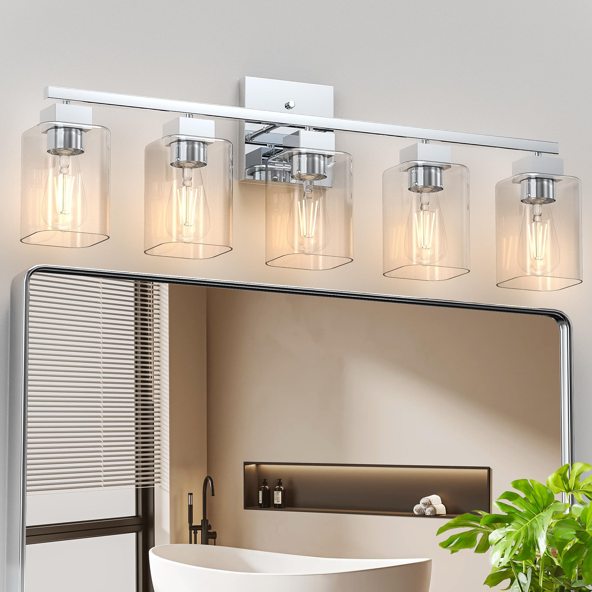 Espird 5 Light Bathroom Vanity Light - Chrome Bathroom Light Fixtures Square Design & Ul Certification, 31 Inch Bath Room Light