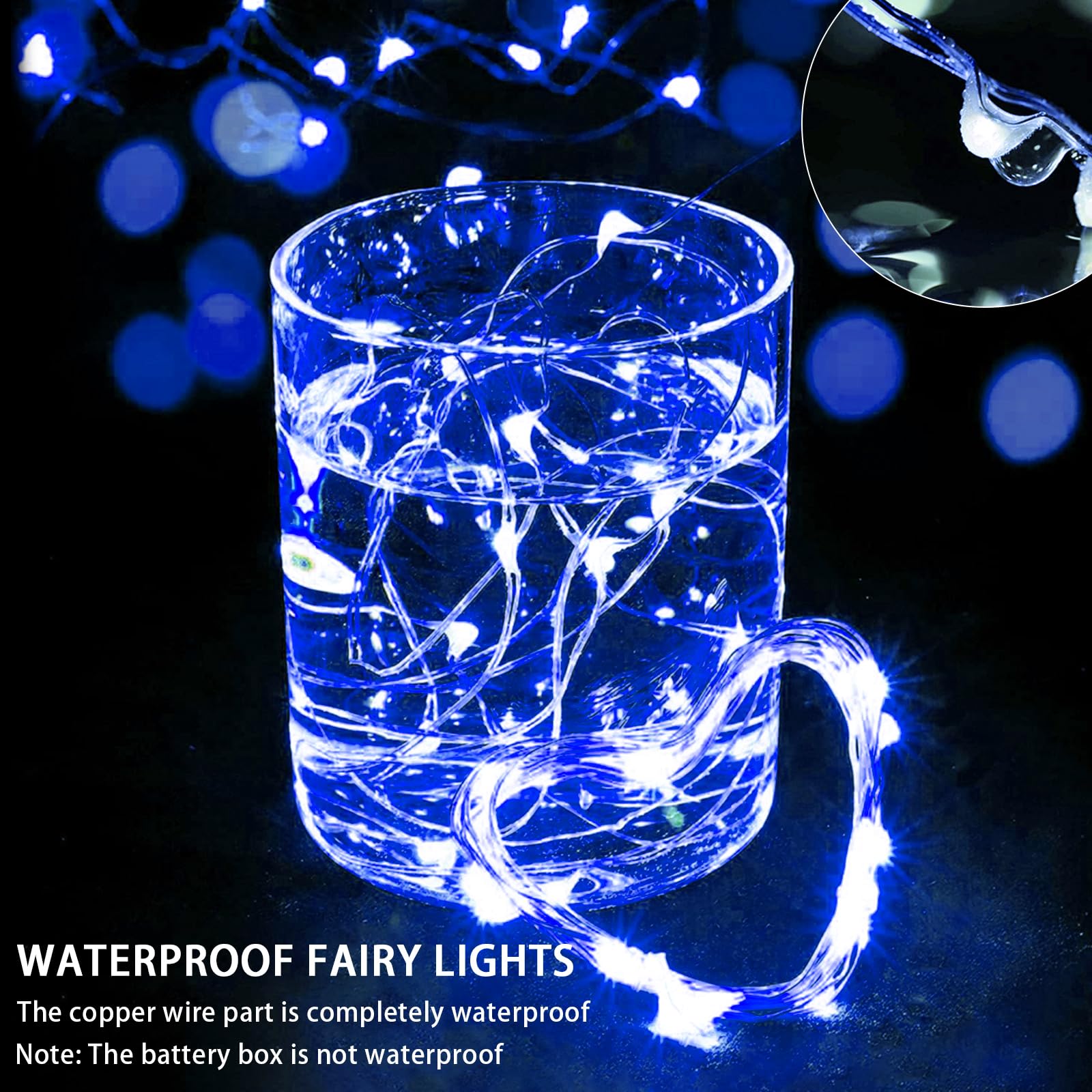 chzk 24 Pack Blue Fairy Lights, 7Ft 20 LED Twinkle String Lights, Battery Operated, Waterproof, Model A01-Mini