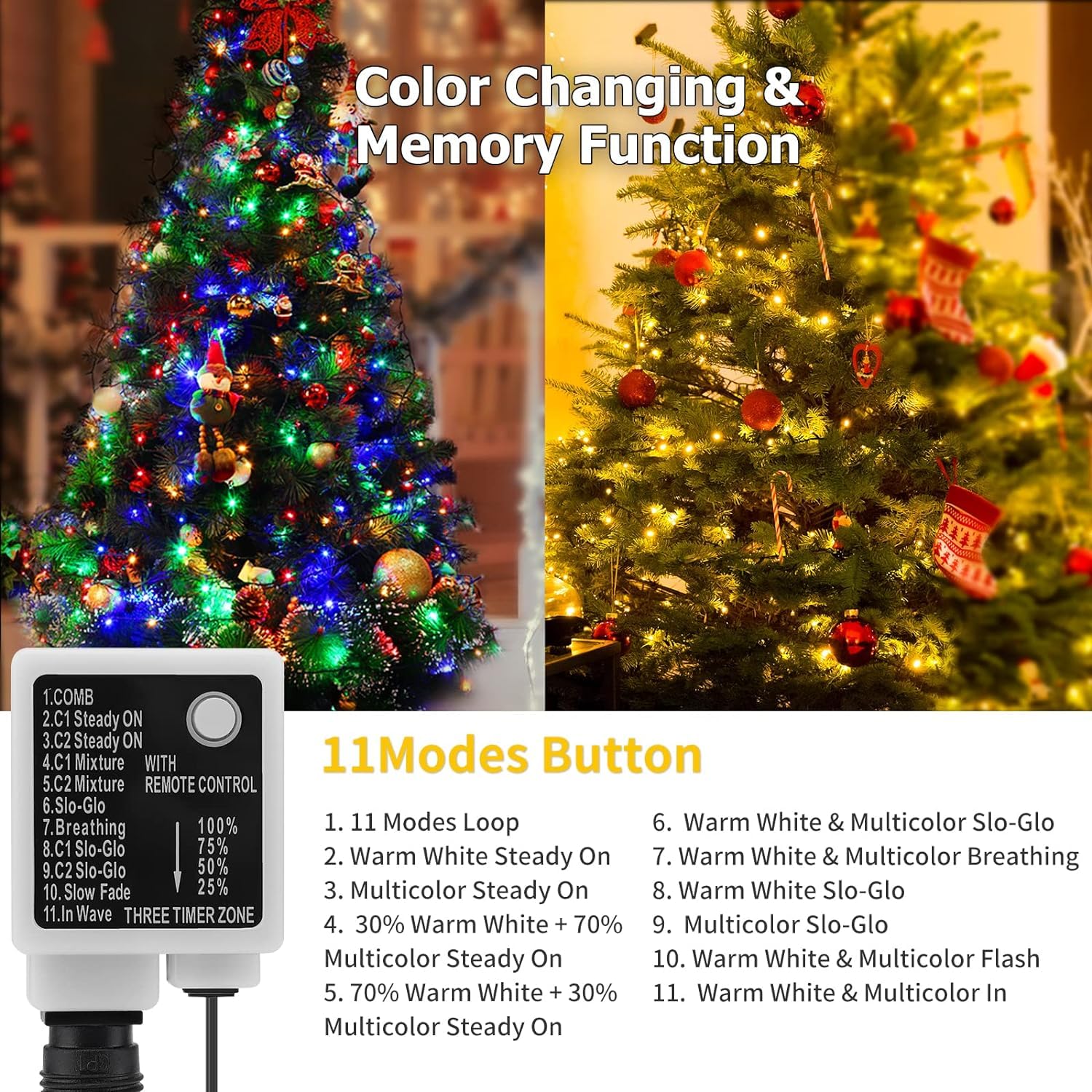 Quwin Outdoor Christmas String Lights, 180Ft 500 Led Ul Certified 11 Lighting Modes, Indoor & Outside Christmas Tree Lights For Christmas Tree, Patio, Holidays, Party ?