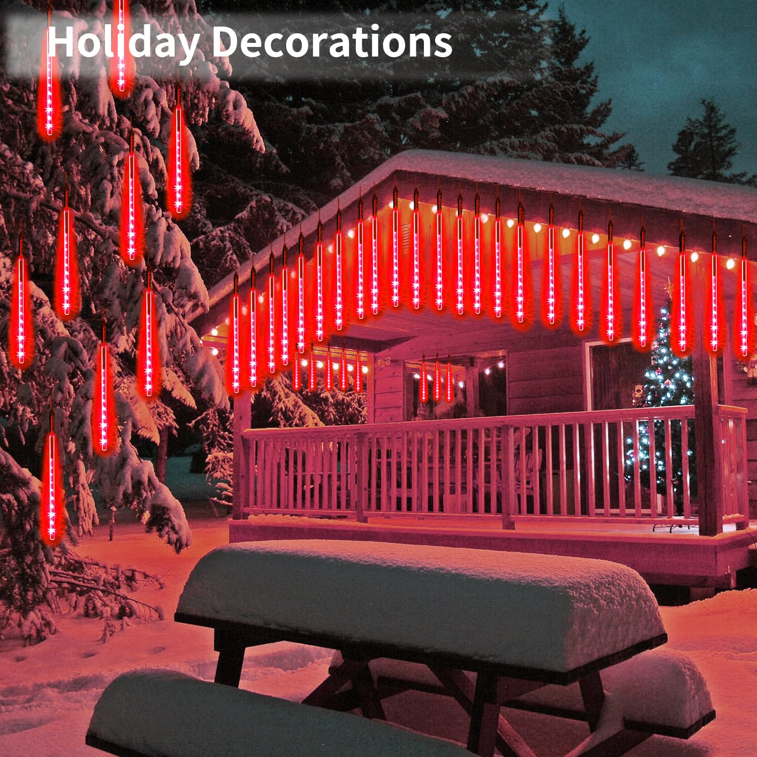 Jjgoo ?4 Pack? Christmas Lights Meteor Shower Rain Lights 20Inch  Totally 40 Tube 1440 Leds Icicle Light Outdoor Raindrop Light For Xmas Halloween Wedding Party Tree Holiday Decoration  Red