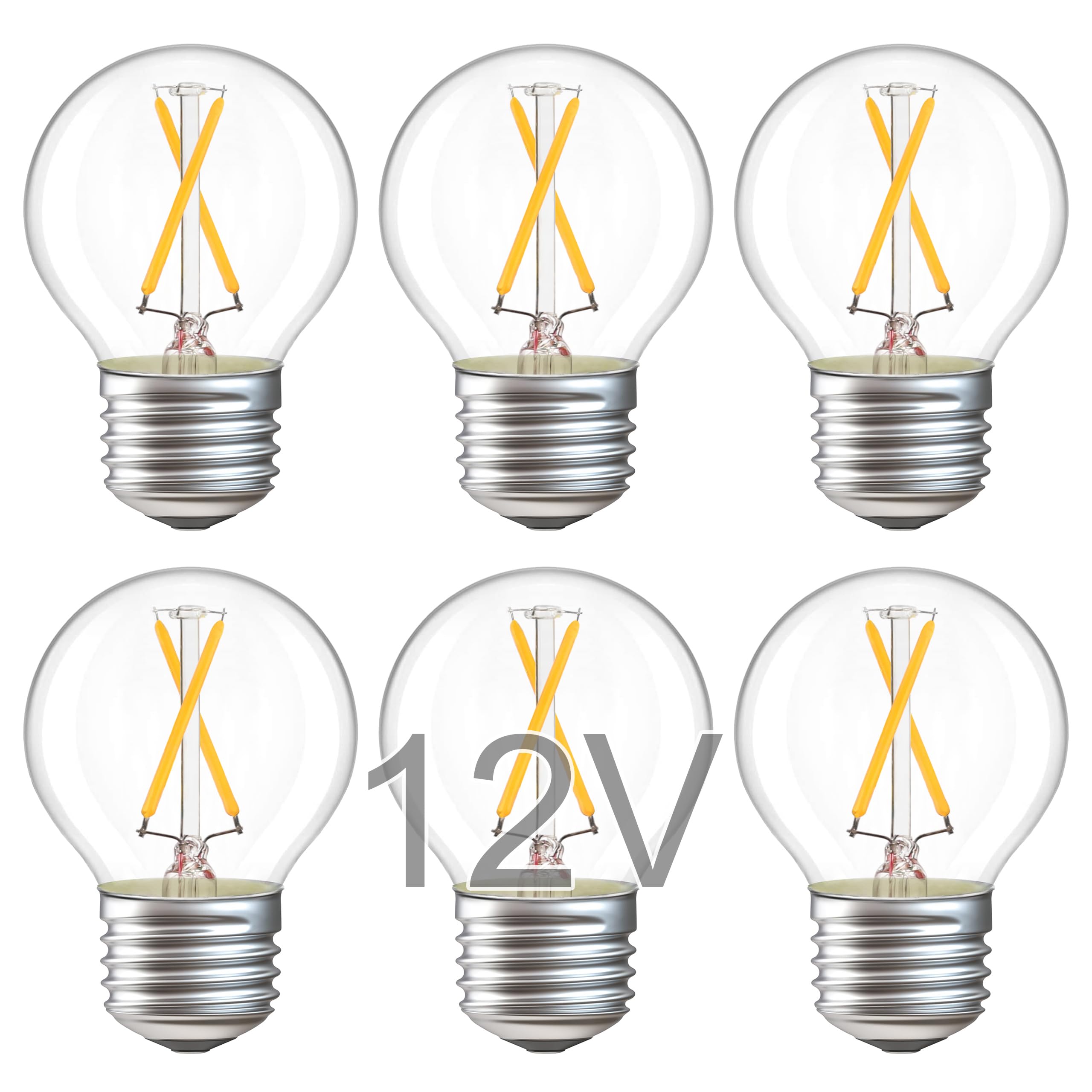 Tokcon 12 Volt E26 Edison Led Light Bulbs - Soft Warm 2700K 2W (Only For 12V Dc/Ac)- 25W Equivalent Low Voltage Small Globe Bulb