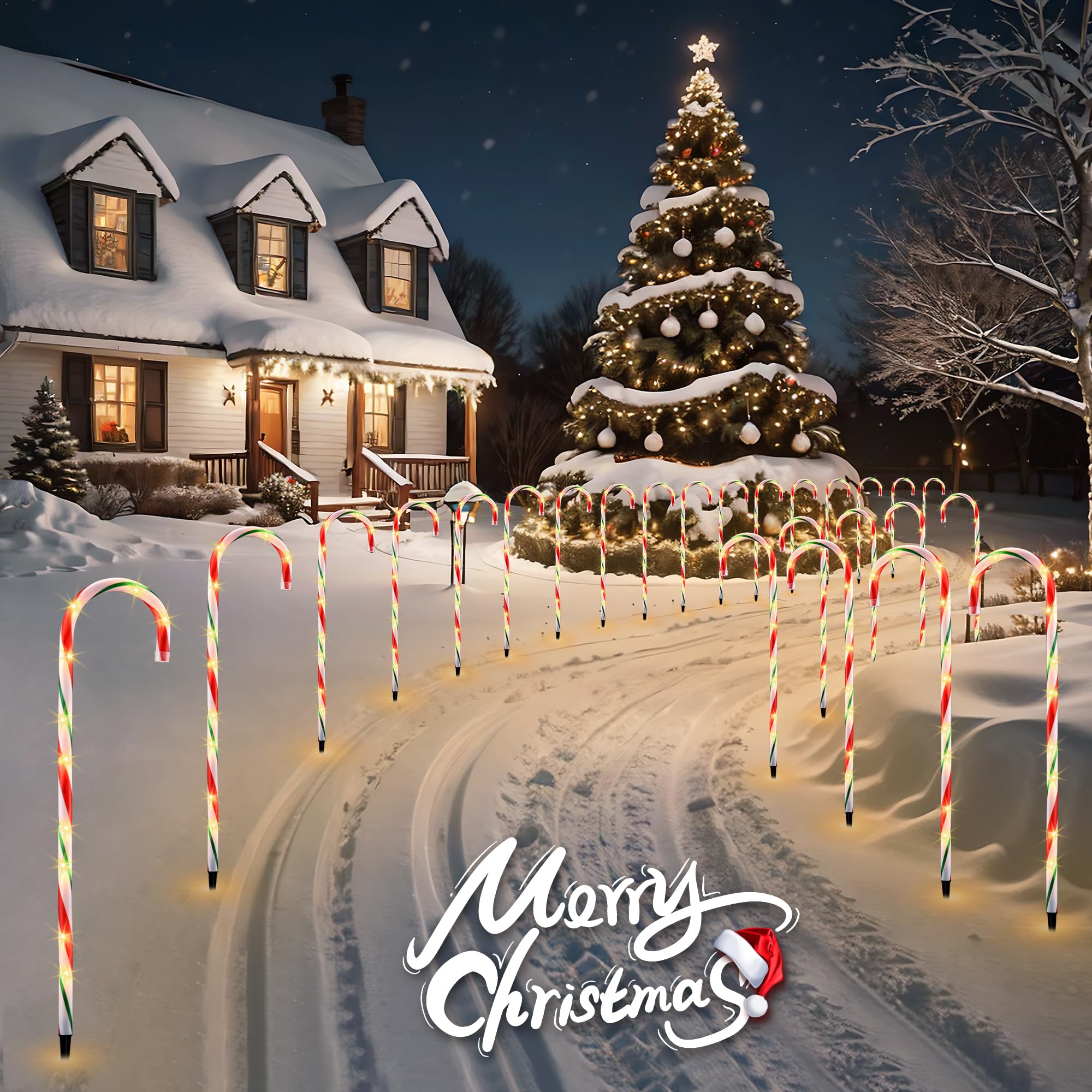 Vcoken 30'' Christmas Candy Cane Lights Outdoor Pathway, Set Of 10 Christmas Candy Cane Markers Decoration, Connectable & Light