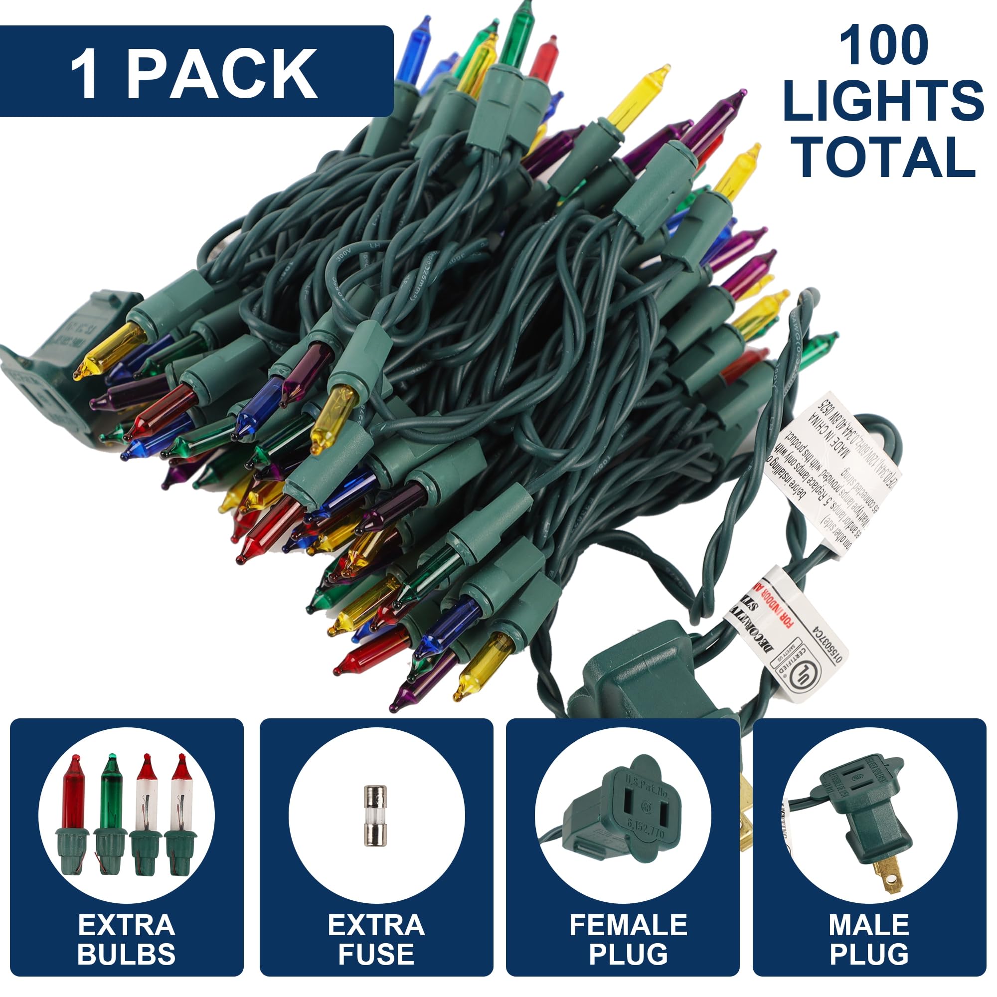 Watereem Multicolor Christmas String Lights  100 Count  Incandescent Mini Christmas Lights  Connectable Xmas Tree Light For Indoor Outdoor Garland Birthday Holiday Wedding Festival Party