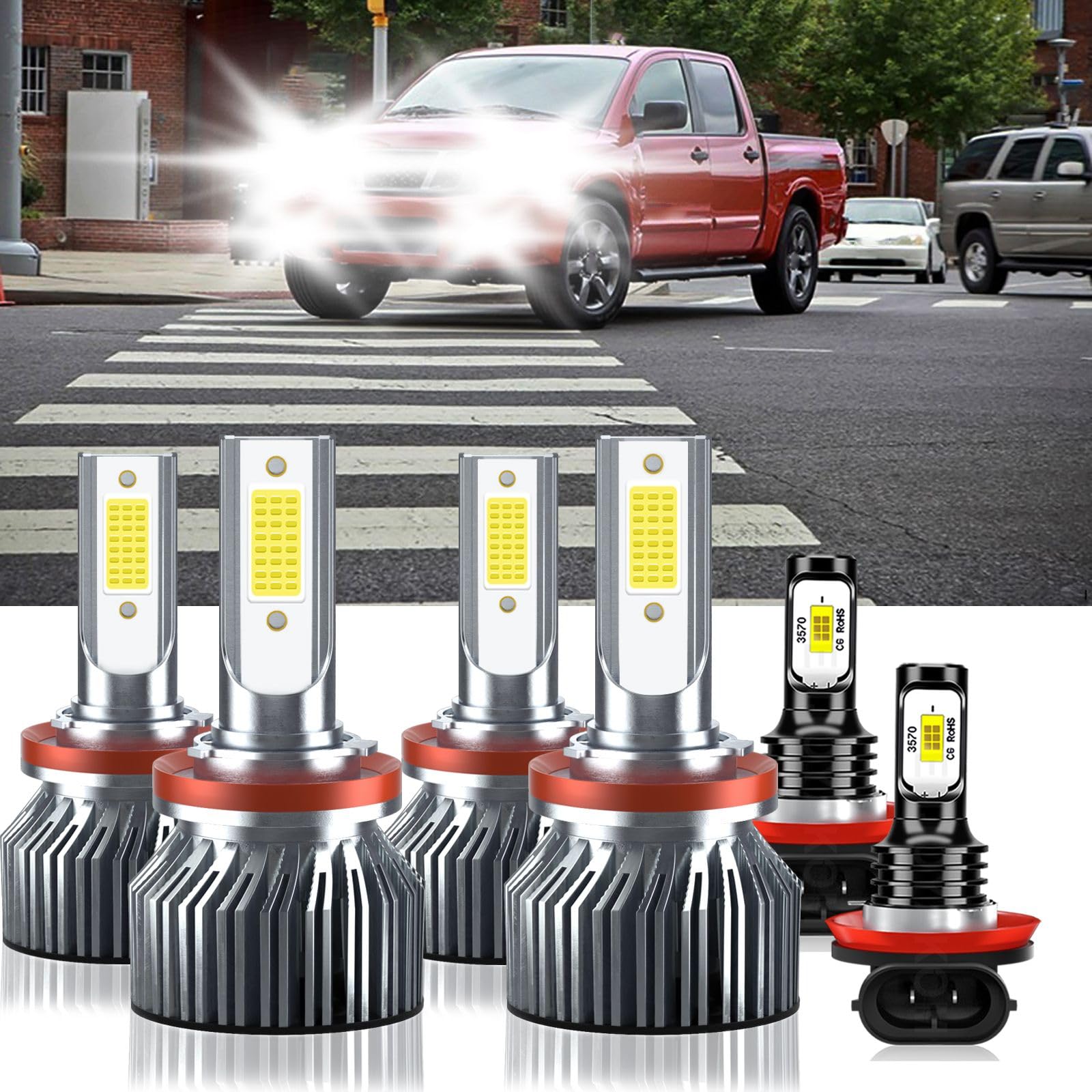 LUXIVORA H11 Bulbs Combo for Nissan Altima 2007-2018, High Beam + Low Beam + Fog Lights, Pack of 6, Aluminum
