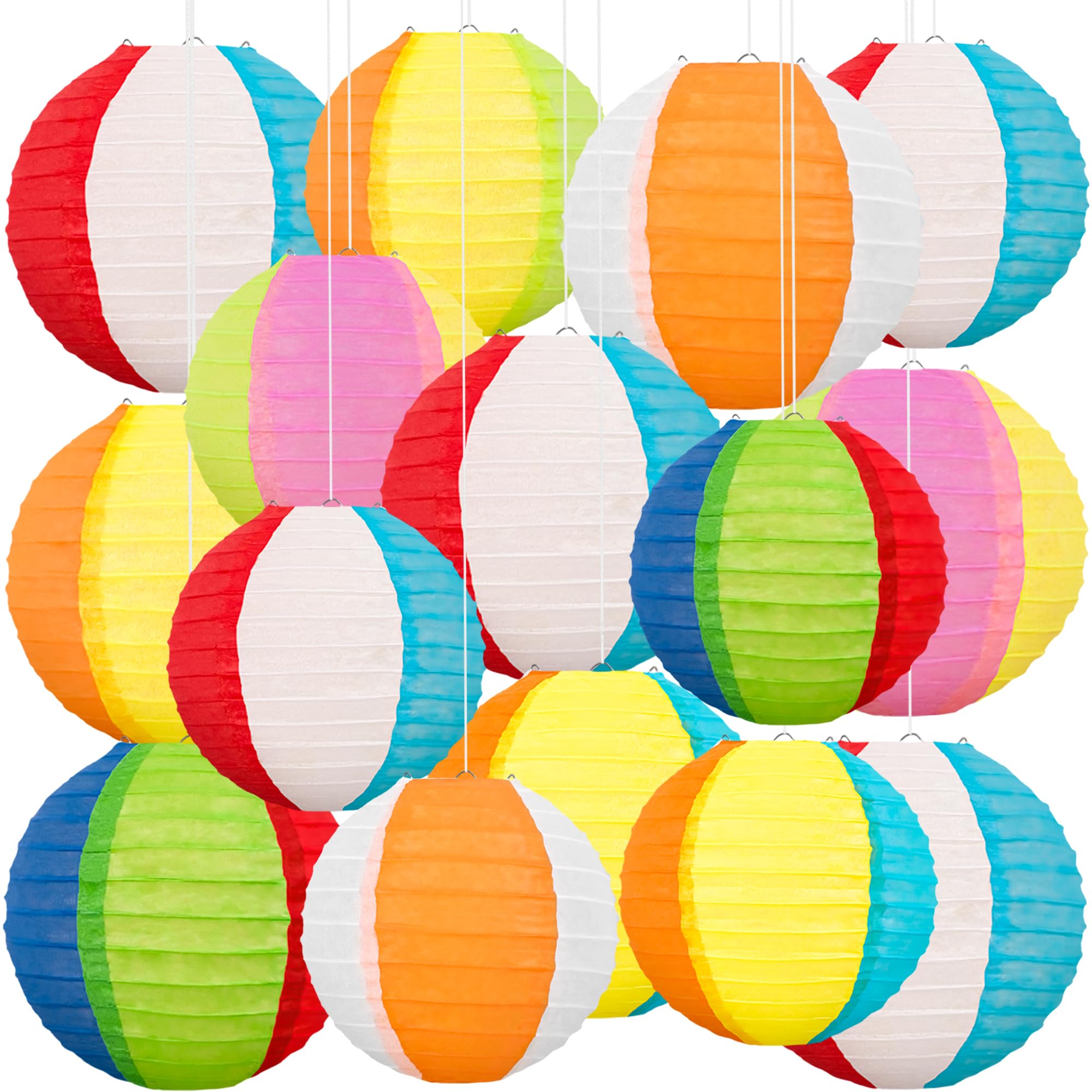 15Pcs Pool Party Decorations Beach Ball Paper Lanterns - Summer Luau Themed Hanging Decor For Home Birthday Outdoor Indoor