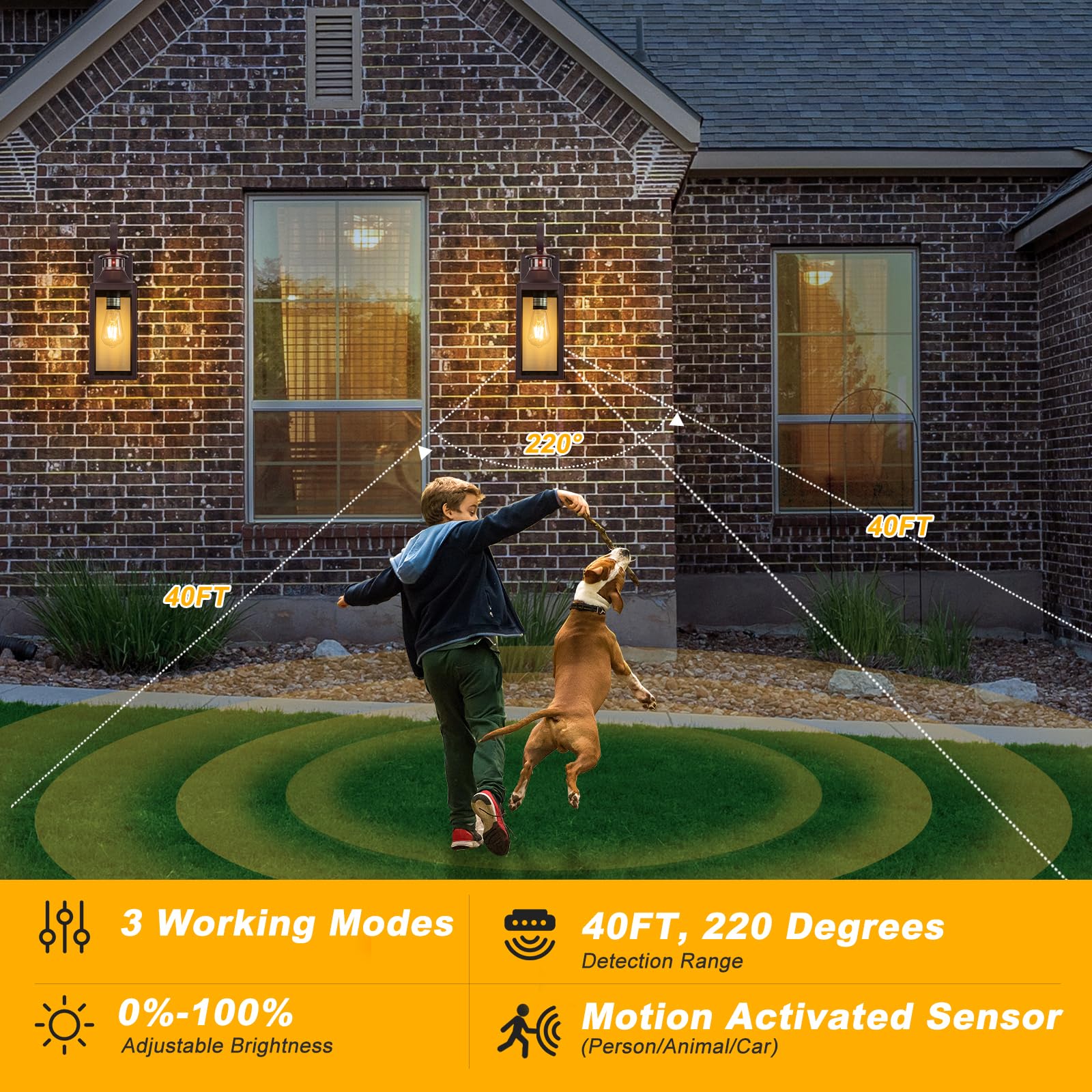 Yolsunes Modern Oil Rubbed Bronze Motion Sensor Outdoor Wall Lights - 16" Sconces, Dusk to Dawn, 2 Pack