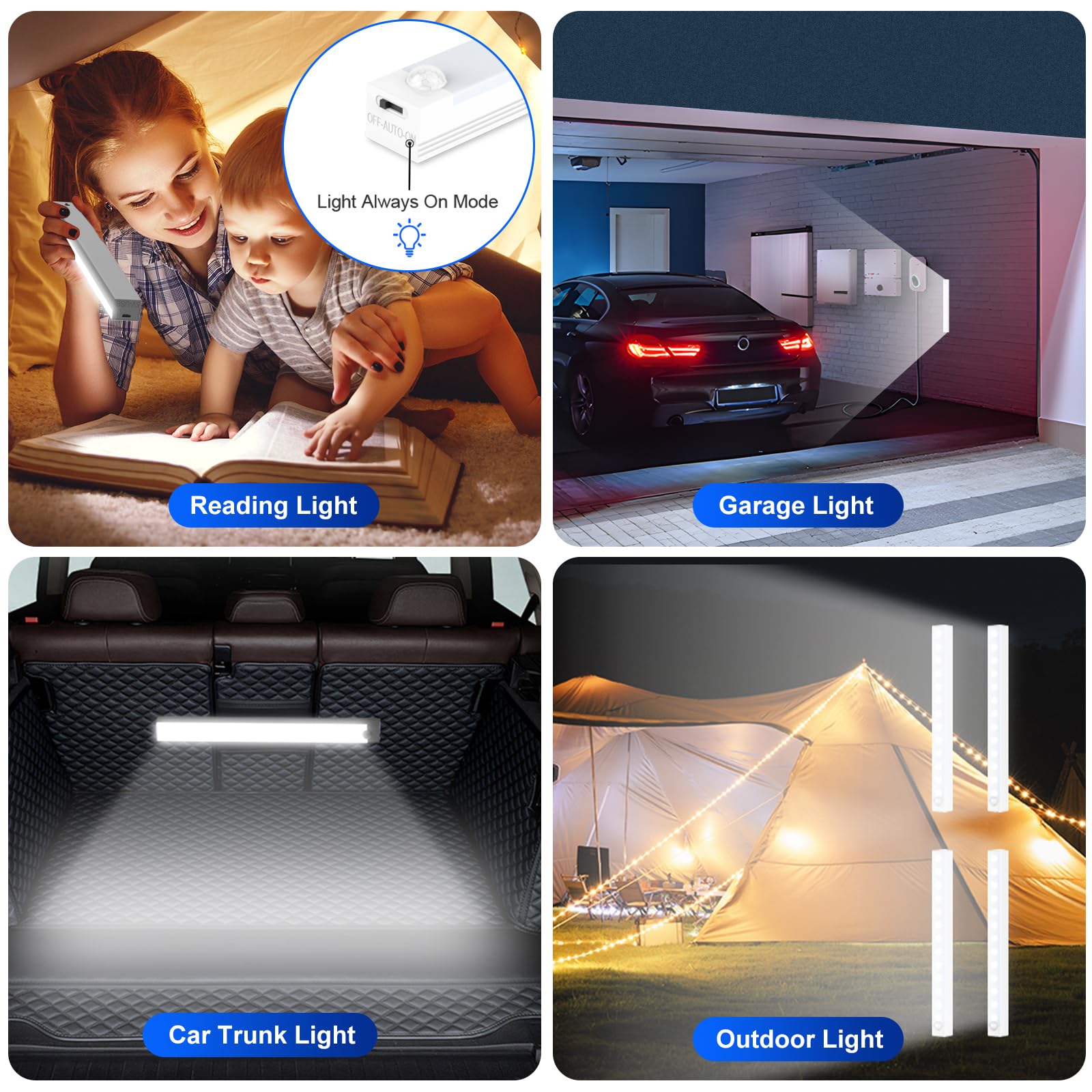 XSINOLI Under Cabinet Lights - Motion Sensor, Battery Operated, Magnetic, 9.2 inch, White Light - 4 Pack