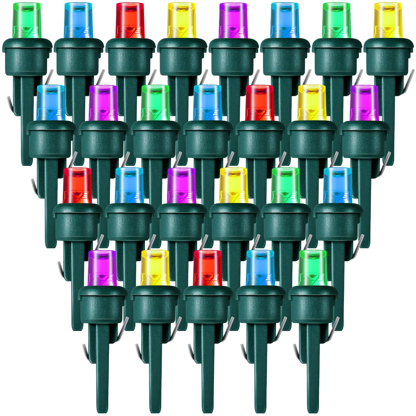 Honoson 48 Count 5 Mm Christmas Led Replacement Bulbs Bulk Wide Angle Christmas Led Light Bulbs Xmas String Replacement Festival Light Decoration (Green Base With Bright Colors Bulb)