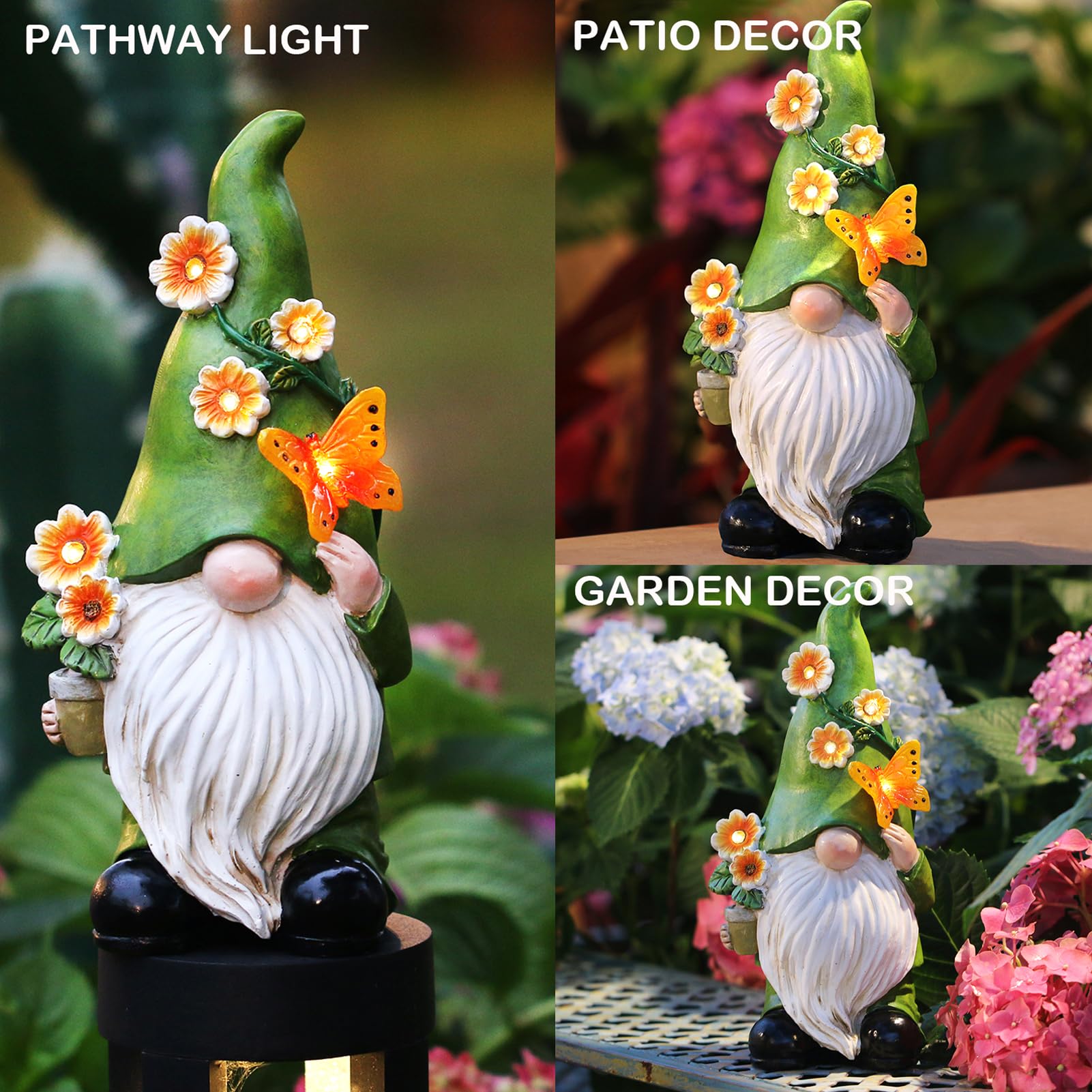 Snowrabbit Garden Gnomes Statue Outdoor Decor,10.5'' Resin Solar Garden Gnome Outdoor Statues, Funny Gnomes Gardening Gifts For